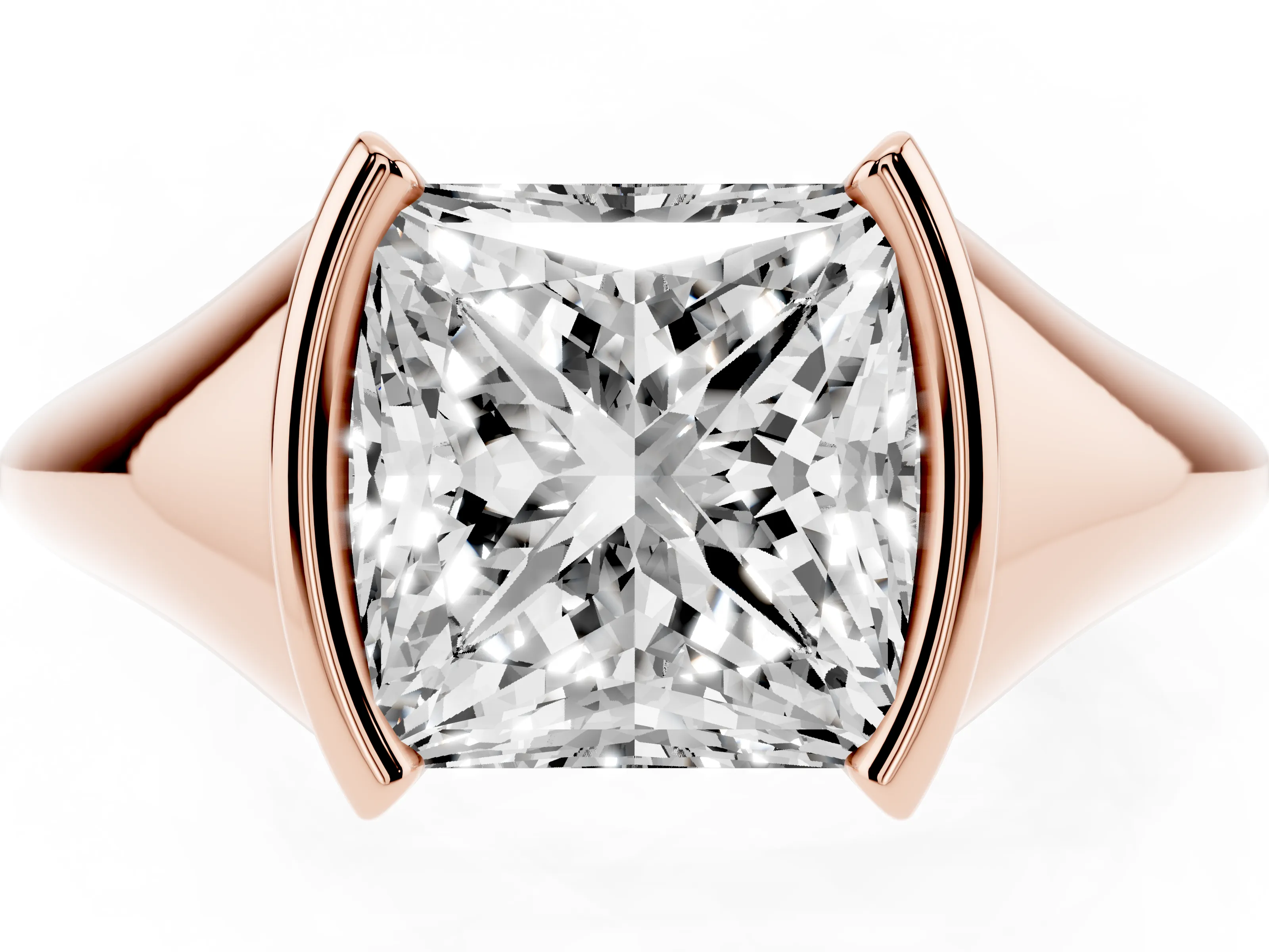 Princess Cut Diamond Solitaire Tension Set Ring Set in Rose gold