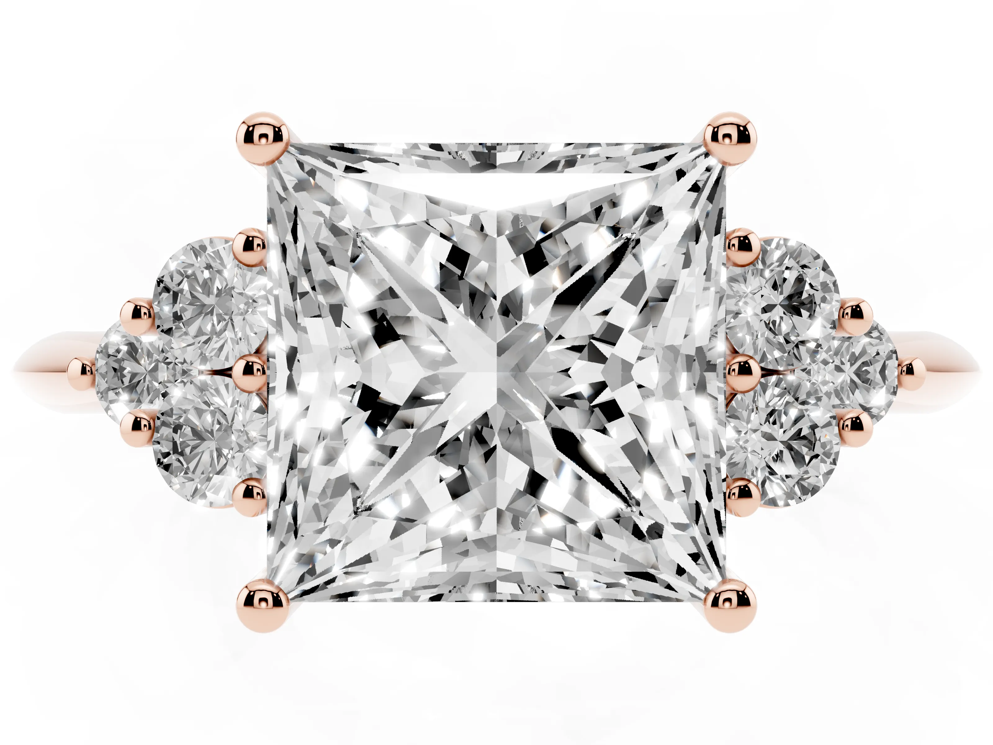 Princess Cut Diamond Cluster Ring Set in Rose gold with Plain Band and Prong Setting