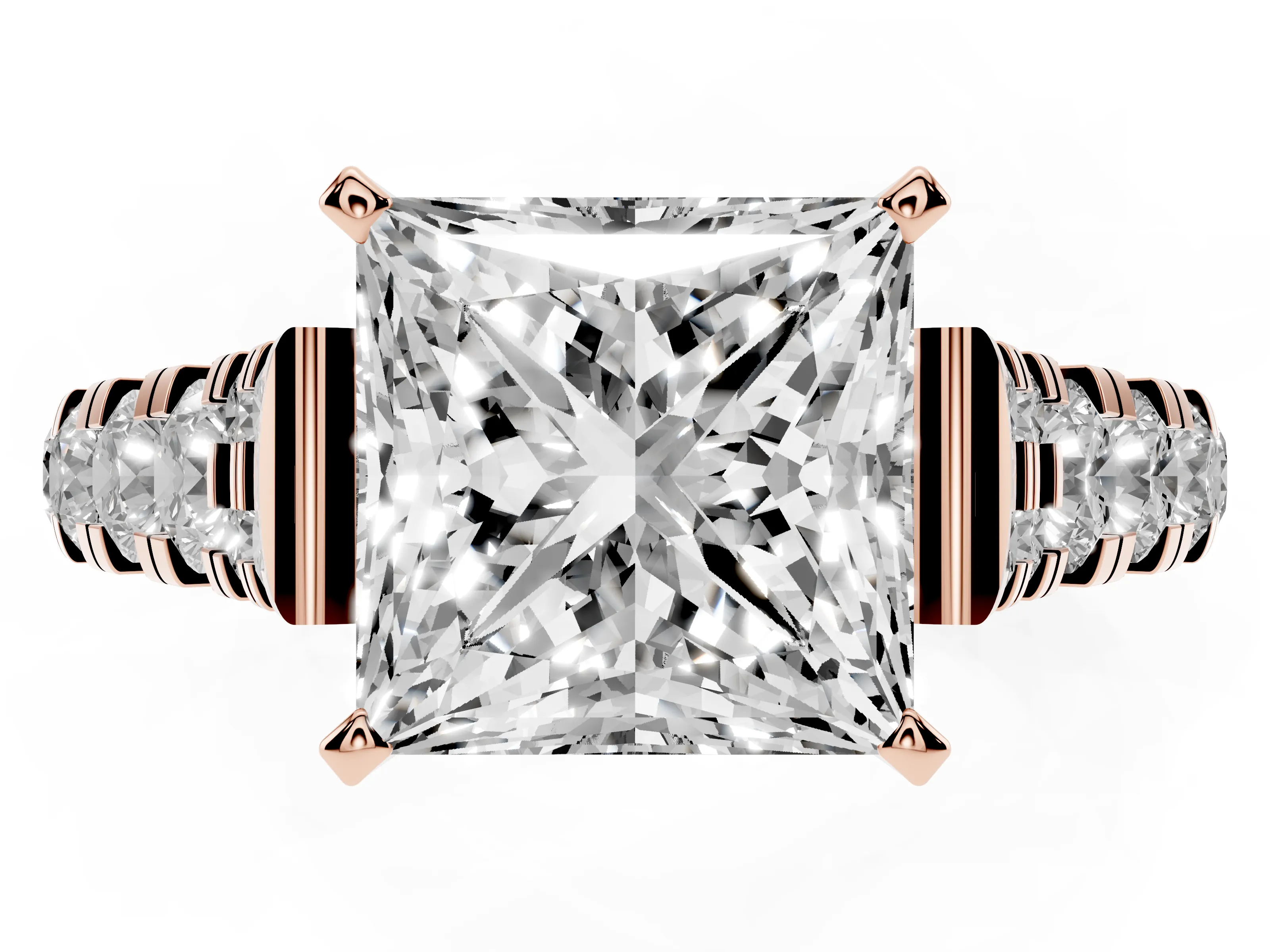 Princess Cut Diamond Classic Solitaire Ring Set in Rose gold with Pavé Band and Prong Setting