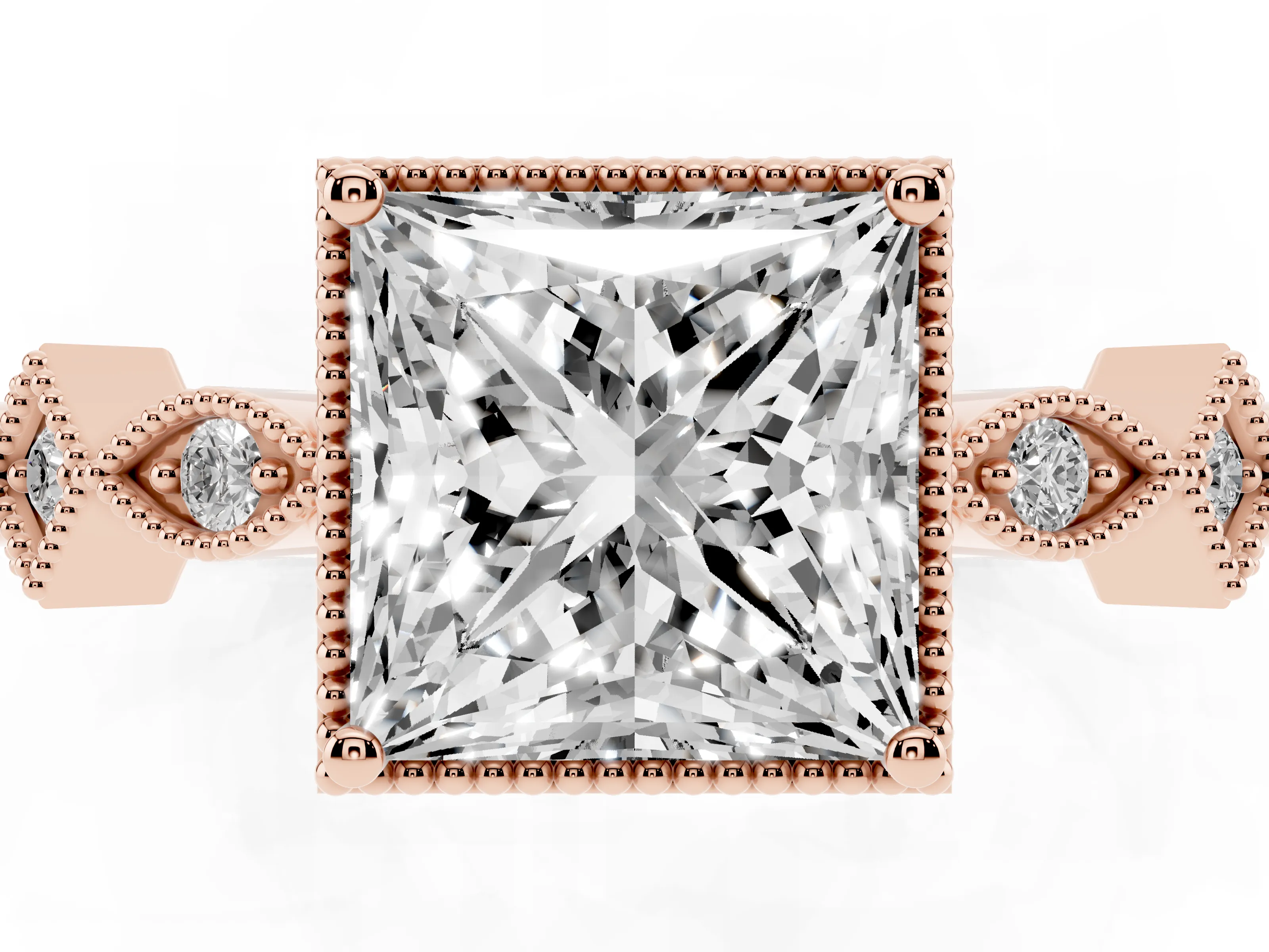 Princess Cut Diamond Milgrain Marquise Twist Band Ring Set in Rose gold with Prong Setting