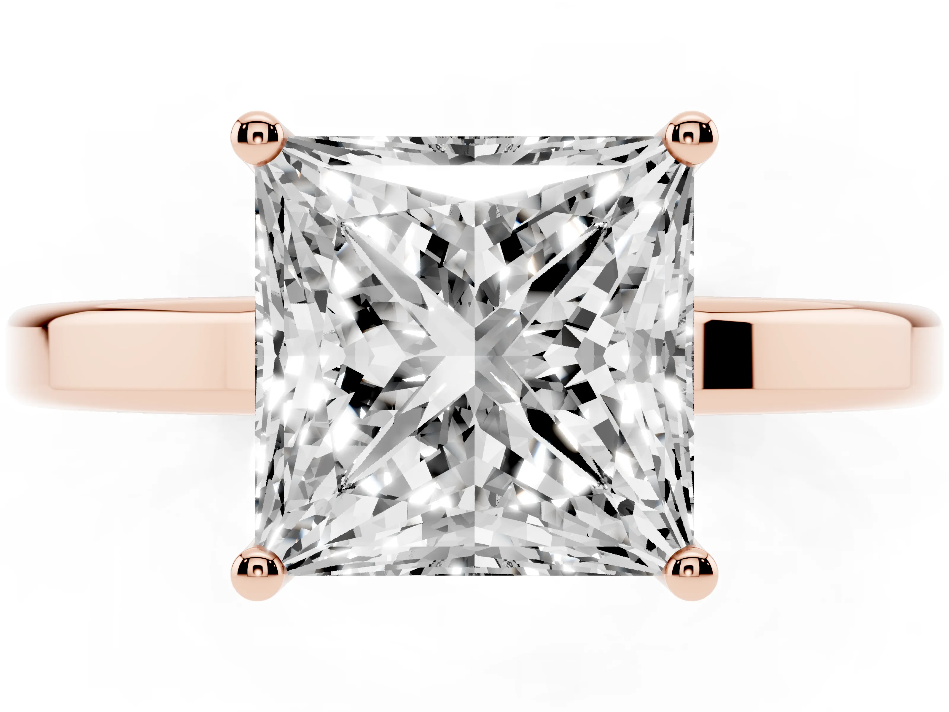 Princess Cut Diamond Solitaire Engagement Ring Set in Rose gold with Prong Setting on a Plain Band