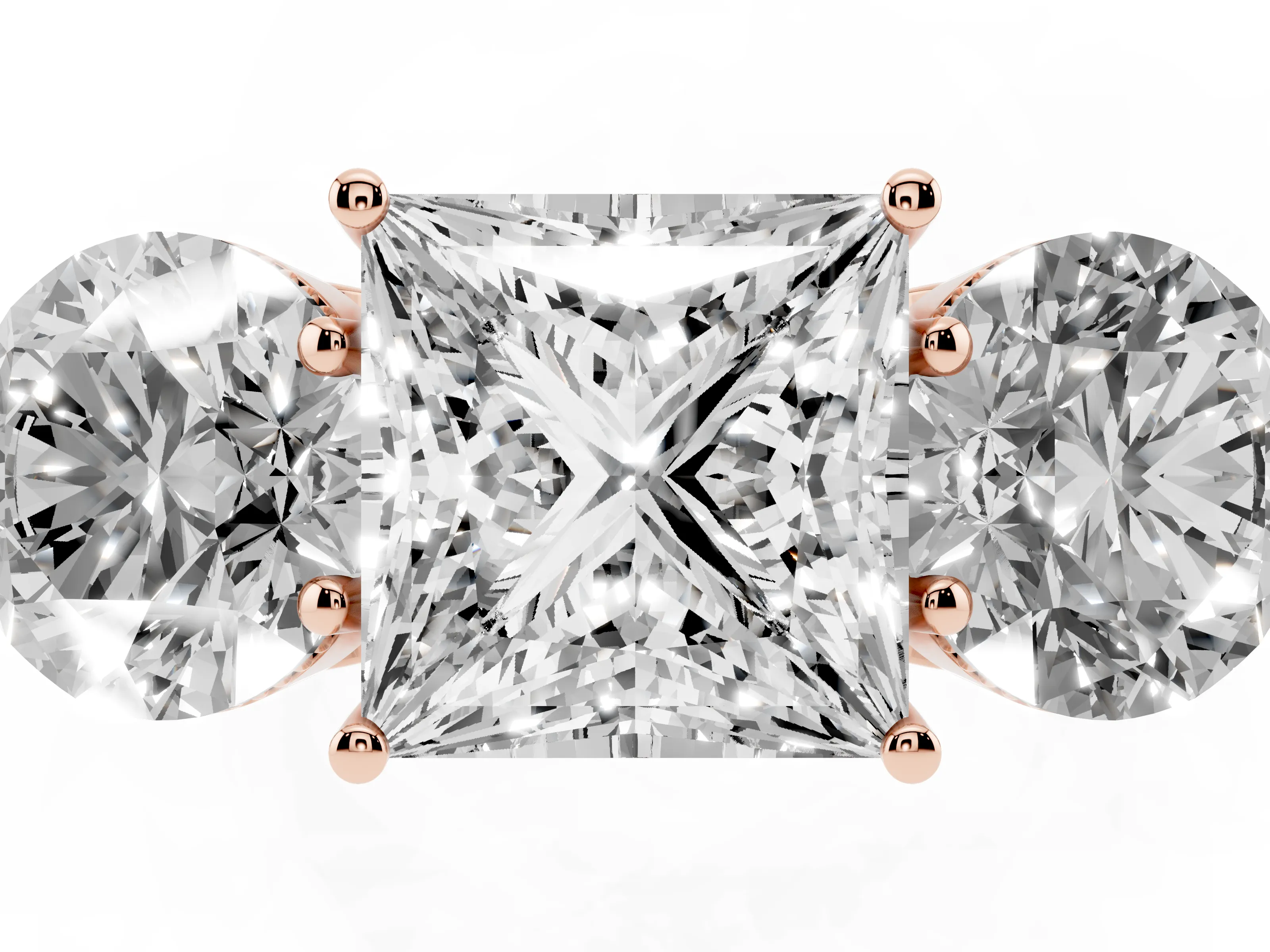 Princess Cut Diamond Three-Stone Engagement Ring Set in Rose gold with Polished Band