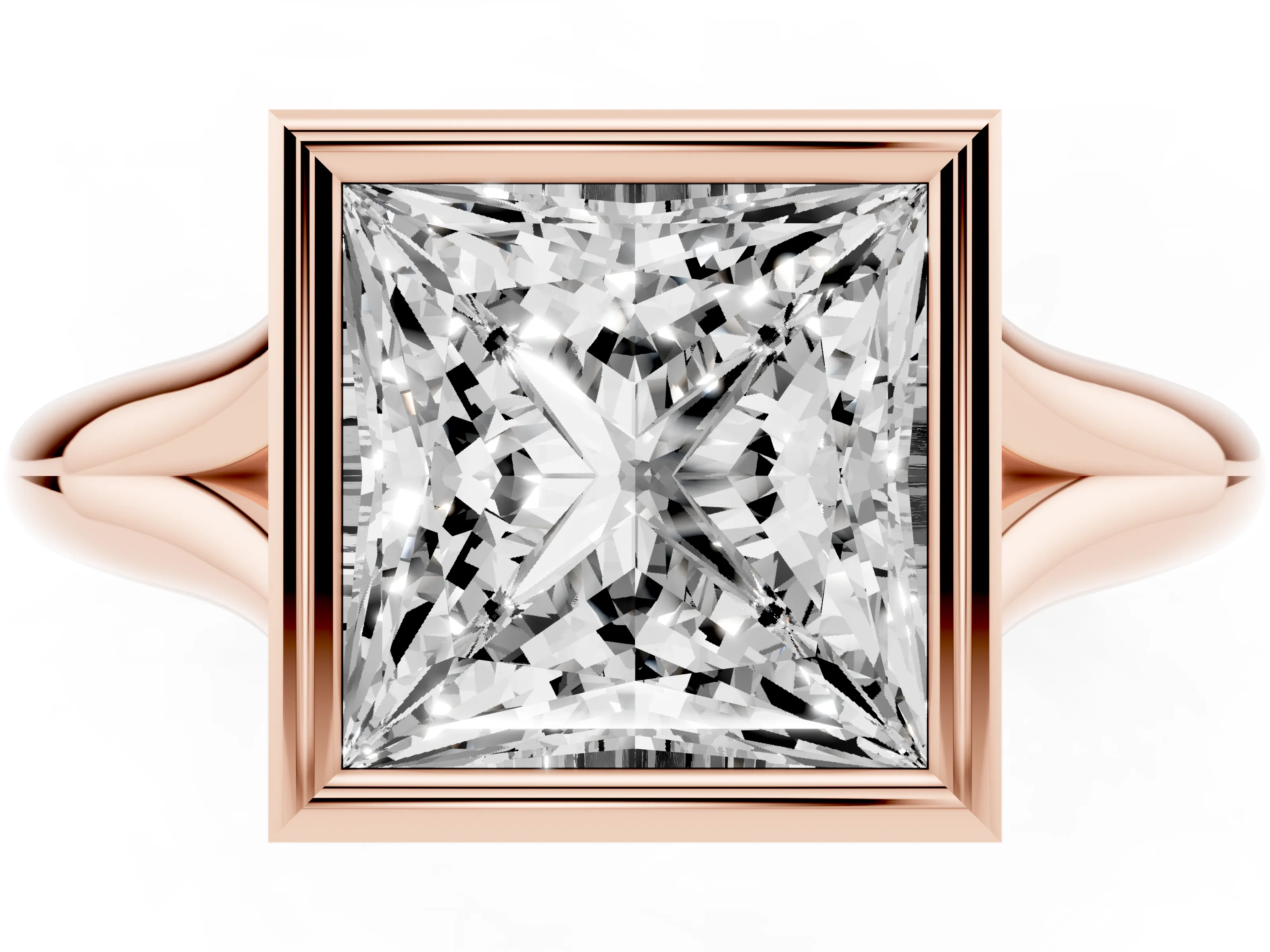 Bezel Set Princess Cut Diamond Solitaire Ring Set in Rose gold with Smooth Band