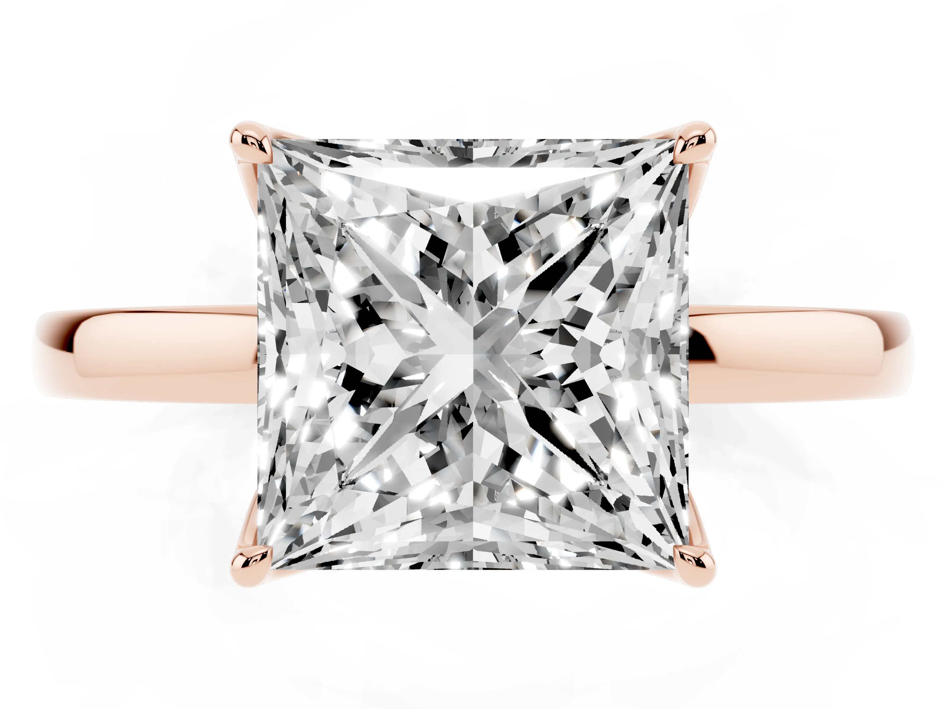 Princess Cut Diamond Solitaire Ring Set in Rose gold with Prong Setting and Thin Polished Band