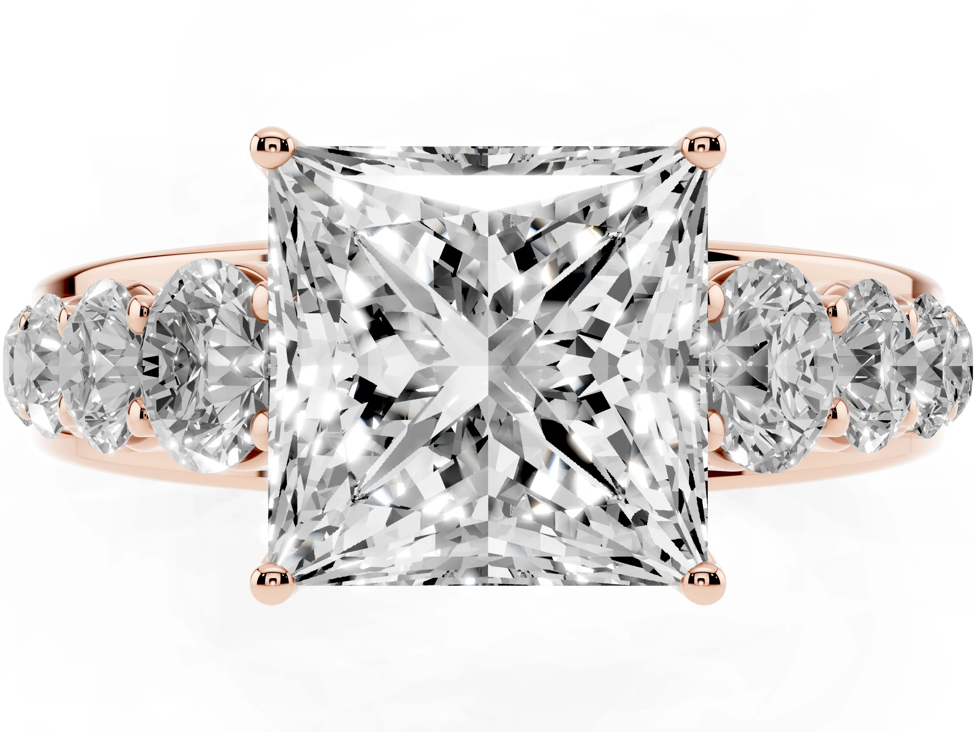 Princess Cut Diamond Solitaire Ring Set in Rose gold with Pavé-Set Band and Prong Setting