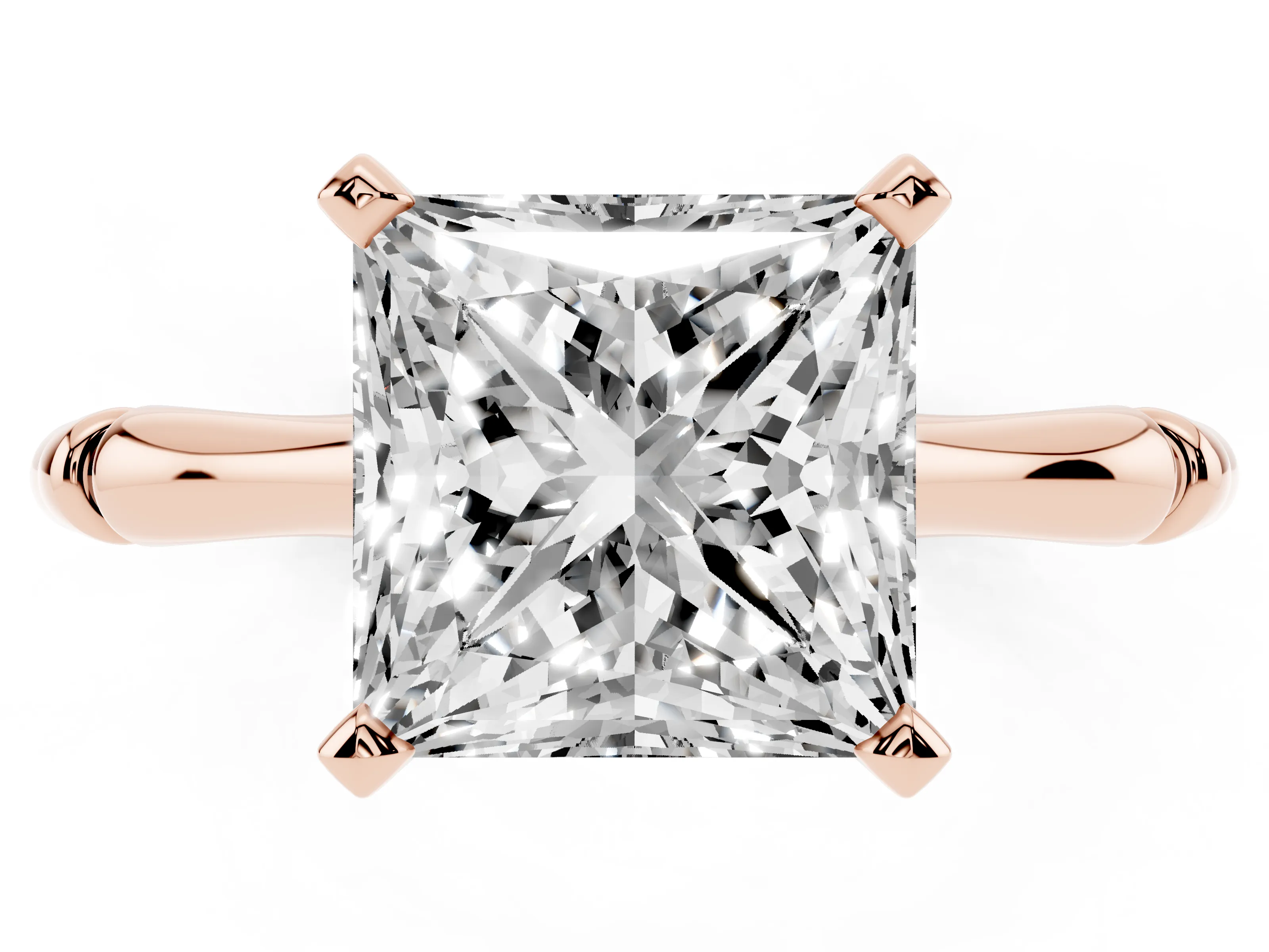 Princess Cut Diamond Solitaire Ring Set in Rose gold with Bamboo Band and Prong Setting