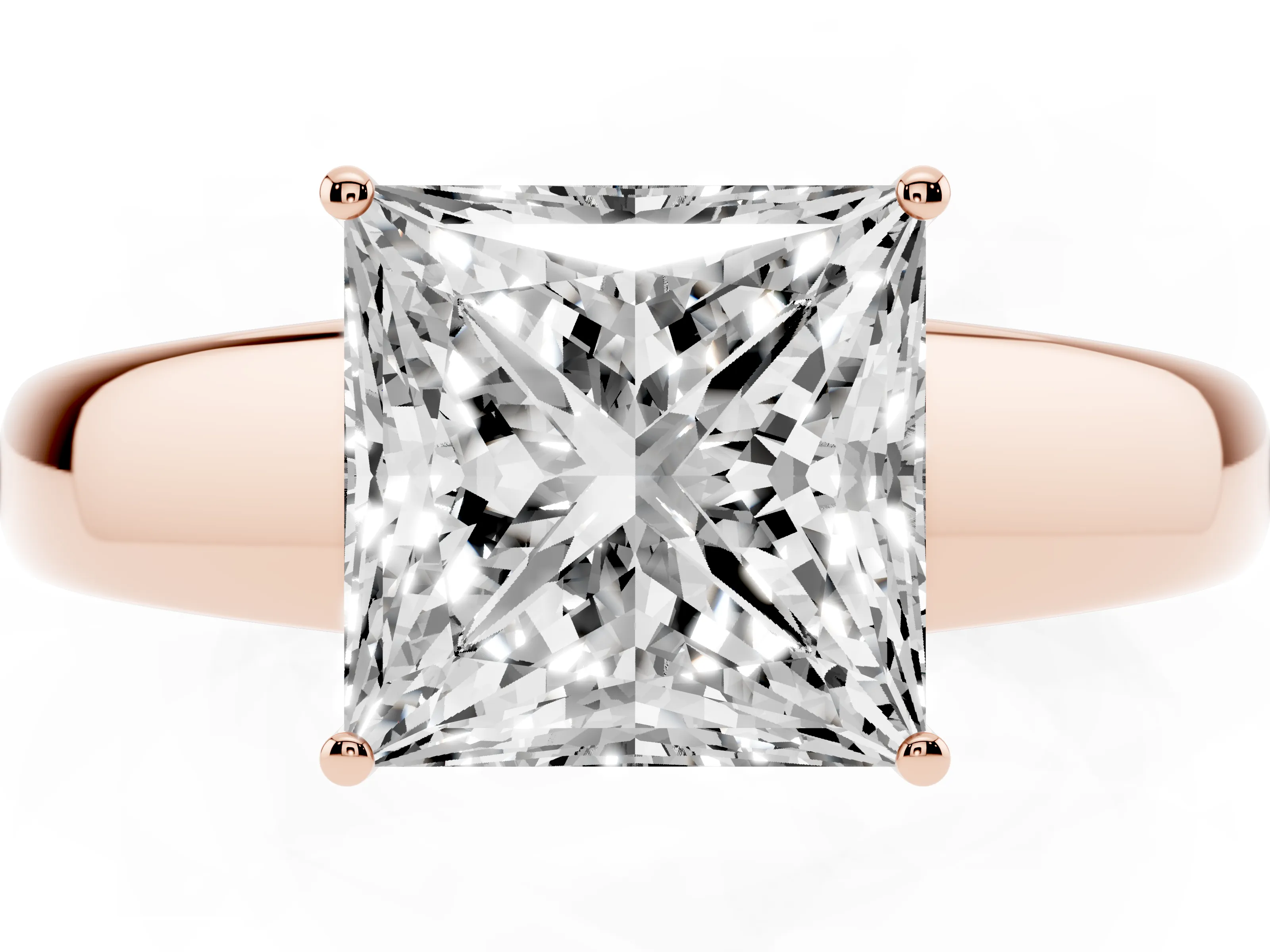 Princess Cut Diamond Solitaire Ring Set in Rose gold with Tapered Band and Prong Setting
