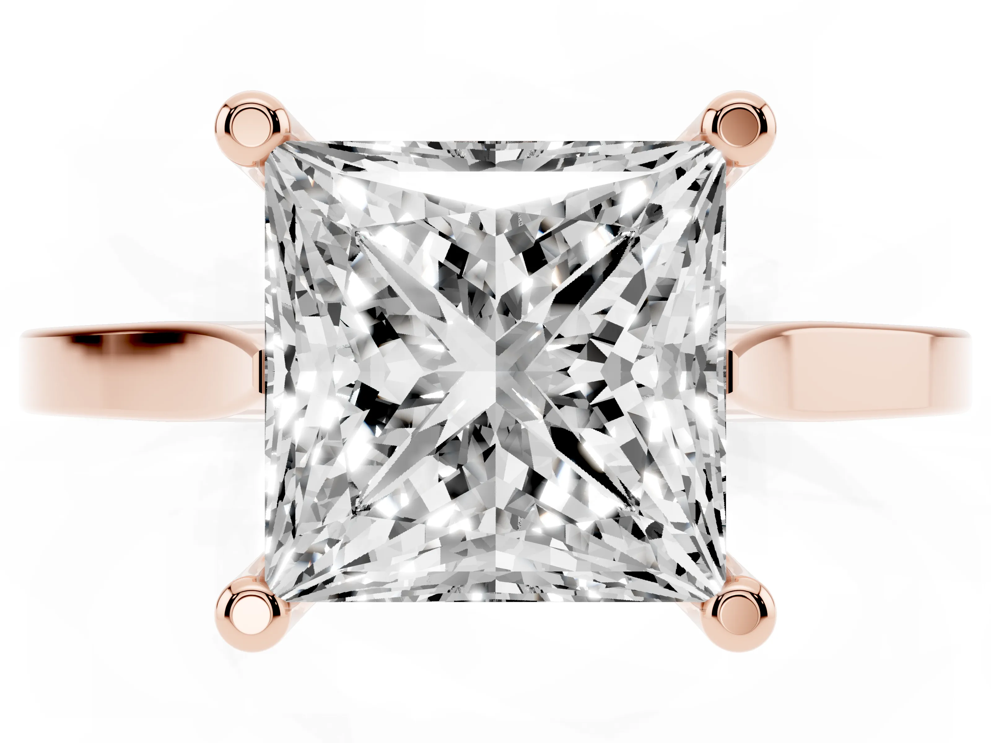 Princess Cut Diamond Solitaire Ring Set in Rose gold with Prong Setting and Tapered Band