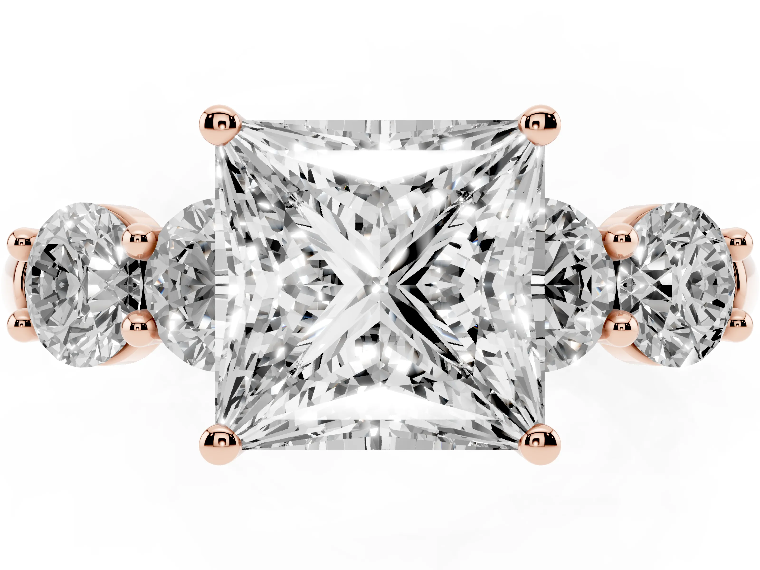 Princess Cut Diamond Five-Stone Prong Set Ring Set in Rose gold with Classic Band