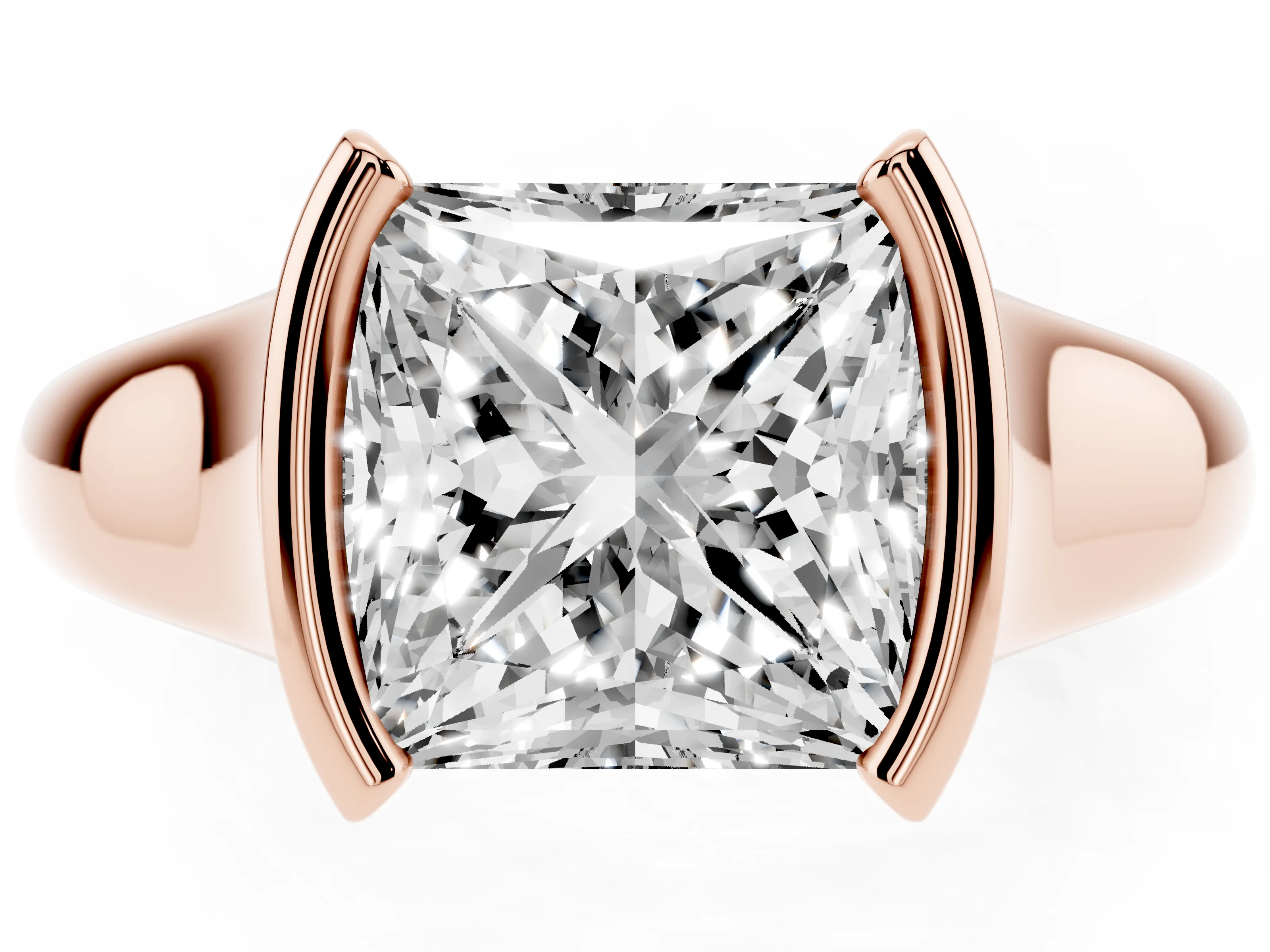 Princess Cut Diamond Solitaire Tension Set Ring Set in Rose gold with Split Shank Band