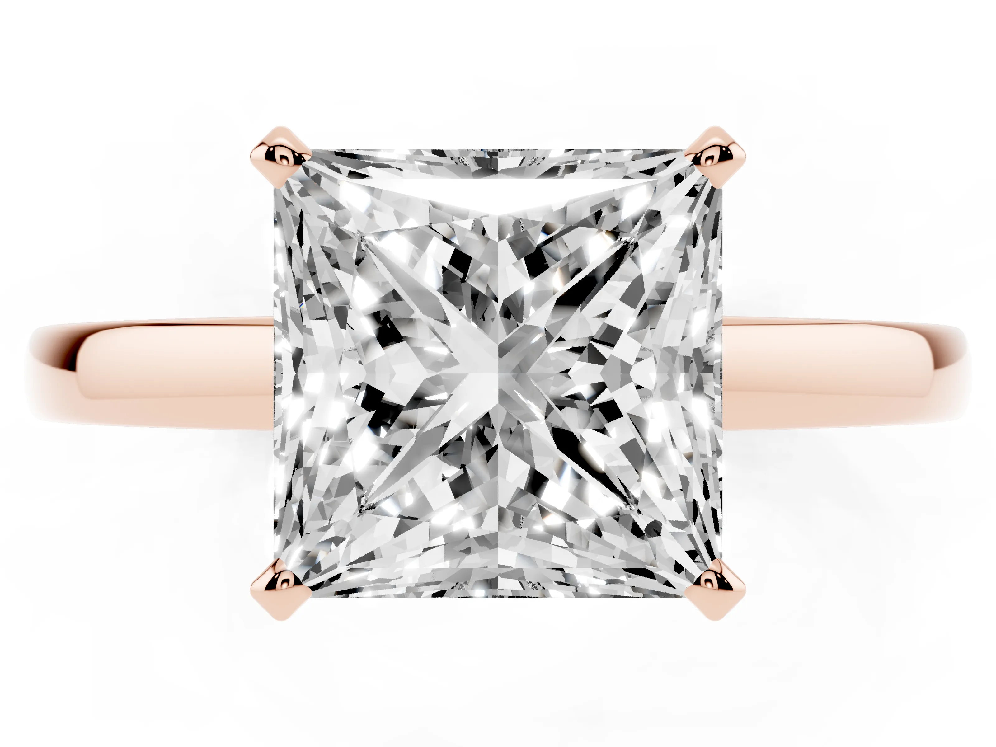 Princess Cut Diamond Solitaire Engagement Ring Set in Rose gold with Prong Setting on a Classic Band