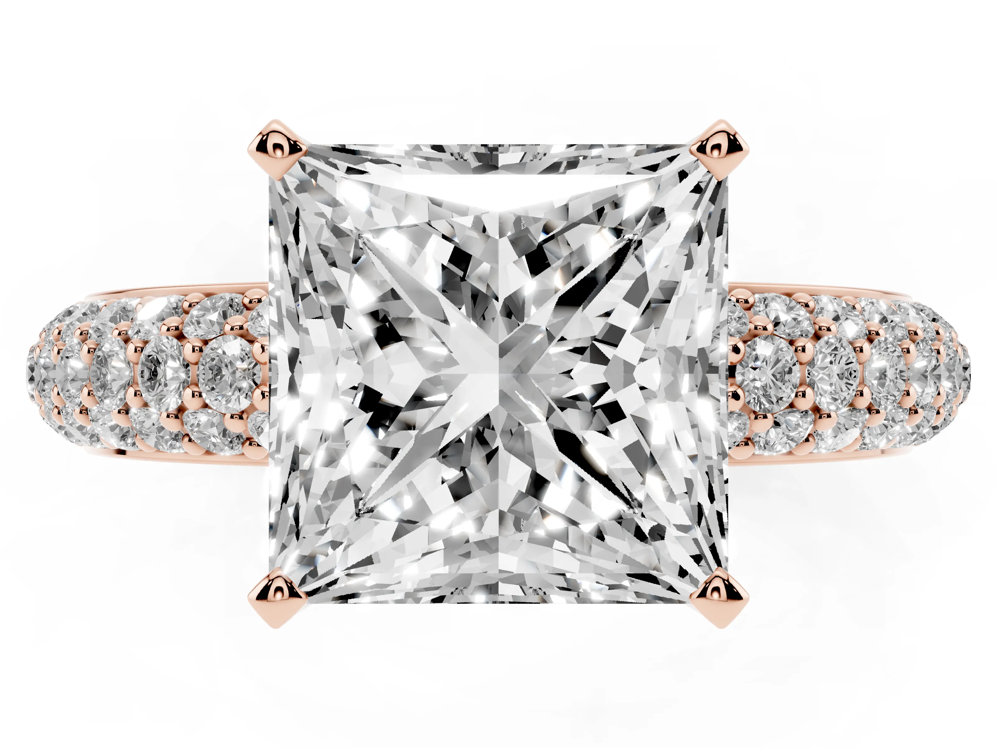 Princess Cut Diamond Solitaire Ring Set in Rose gold with Prong Setting and Pavé-Set Band