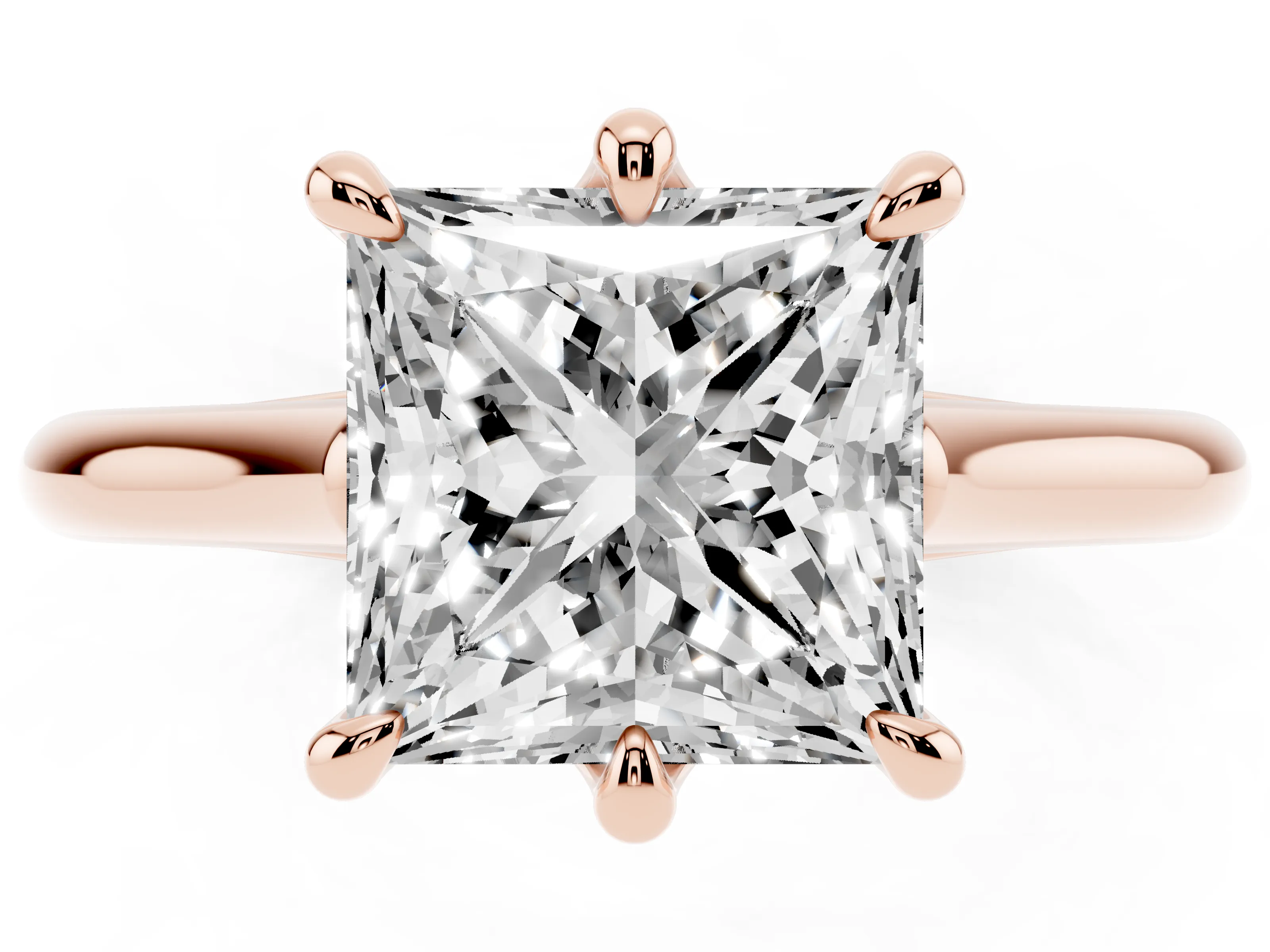 Princess Cut Diamond Solitaire Engagement Ring Set in Rose gold with Prong Setting and Plain Classic Band