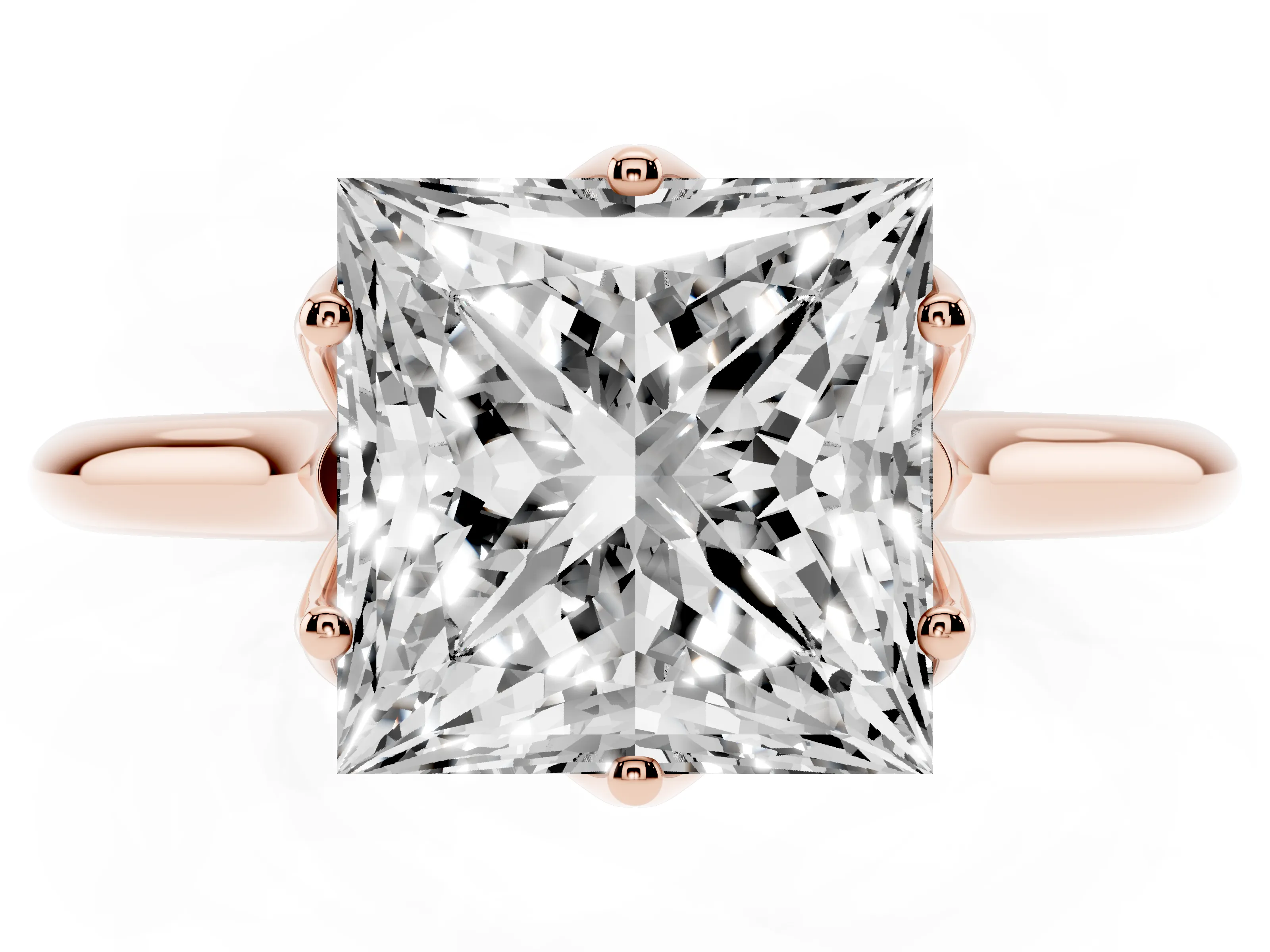 Princess Cut Diamond Solitaire Cathedral Ring Set in Rose gold with Prong Setting