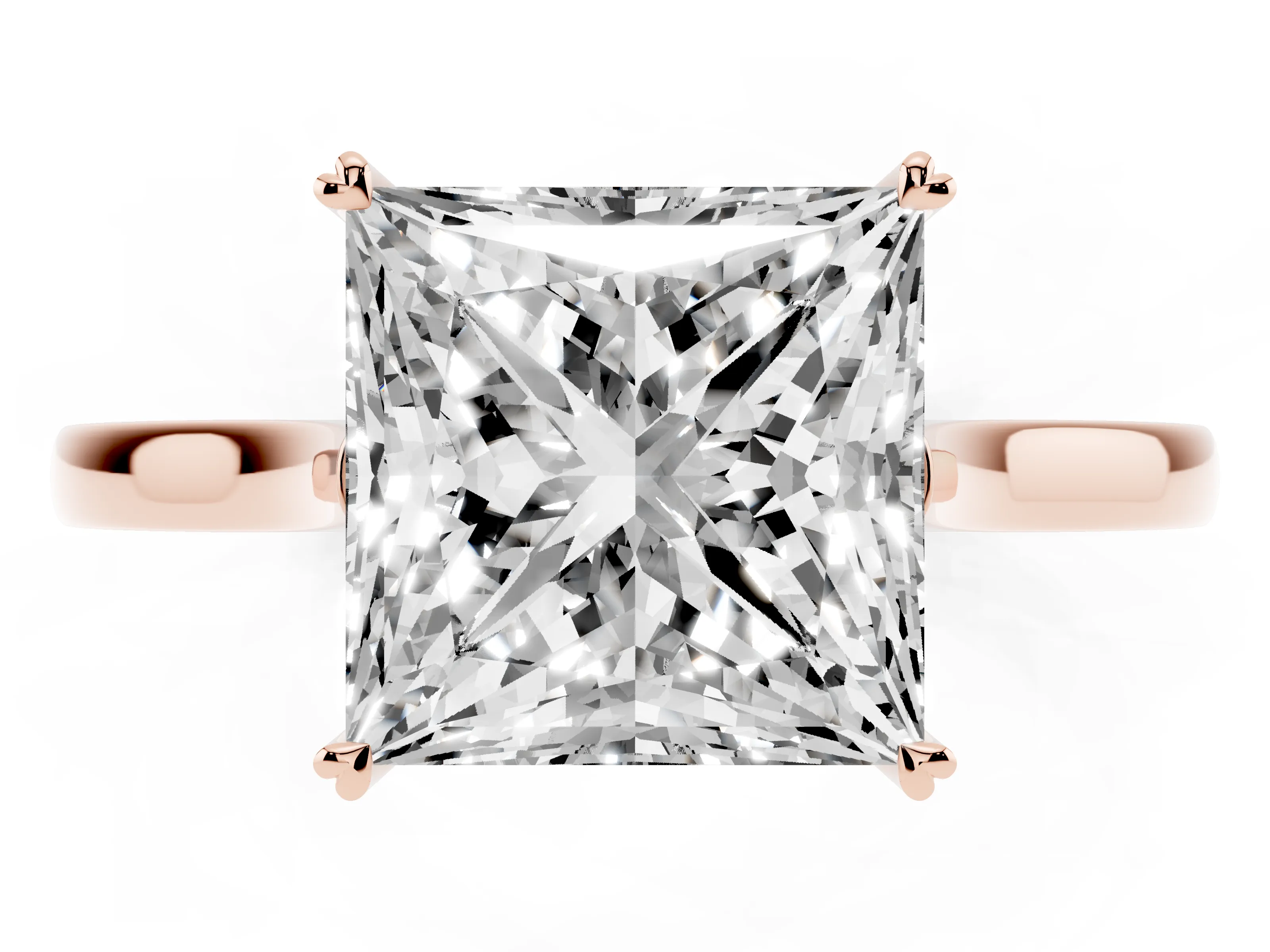 Princess Cut Diamond Solitaire Heart Prong Engagement Ring Set in Rose gold with Tapered Band