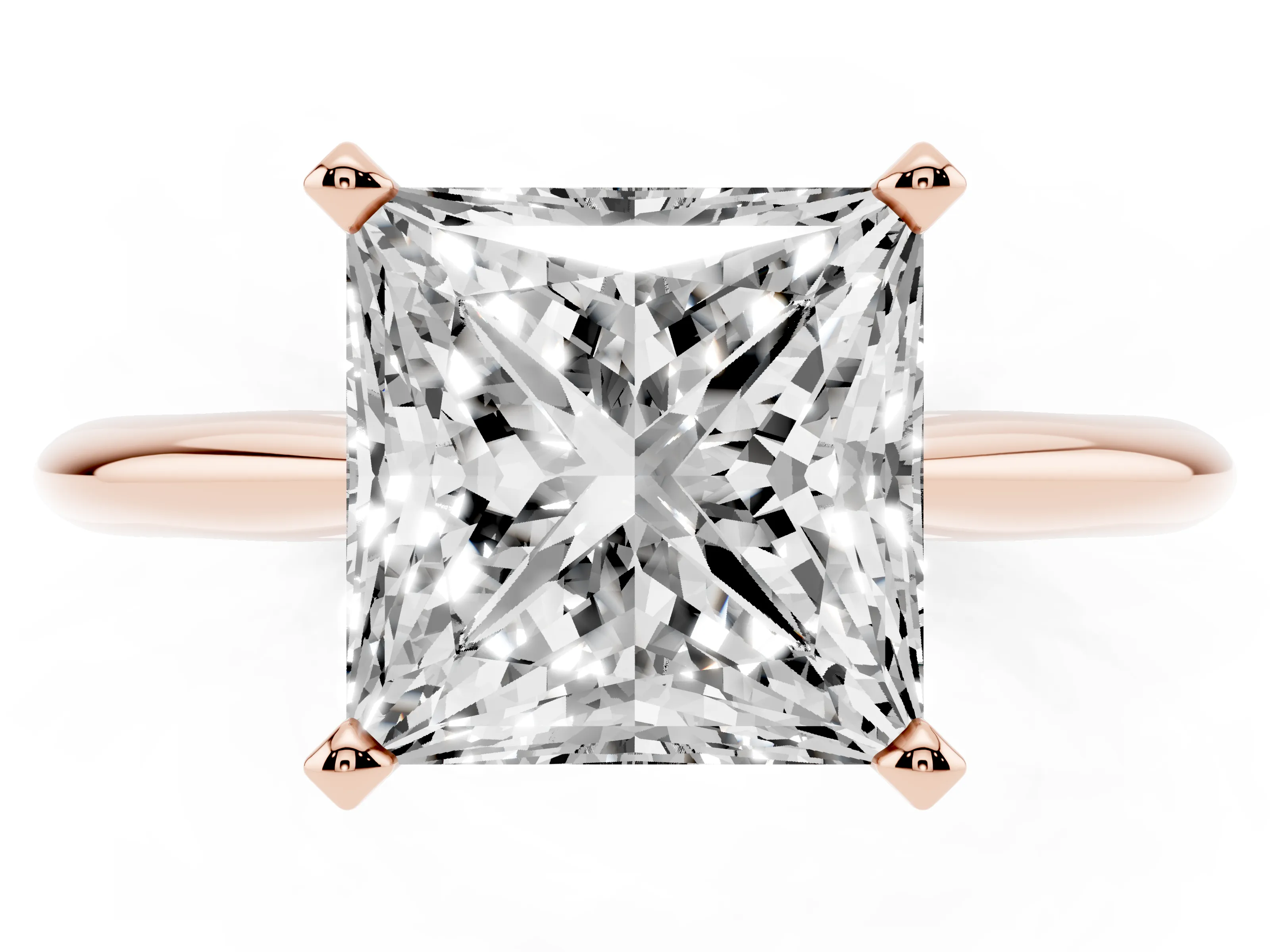 Princess Cut Diamond Solitaire Ring Set in Rose gold with Prong Setting on a Plain Round Band