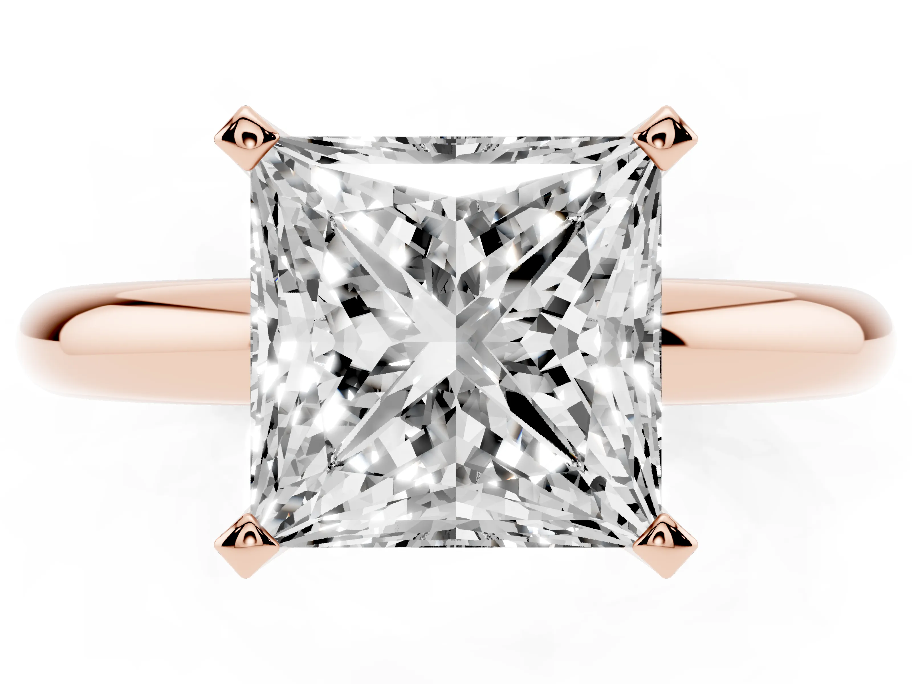 Princess Cut Diamond Solitaire Engagement Ring Set in Rose gold with Round Band and Prong Setting