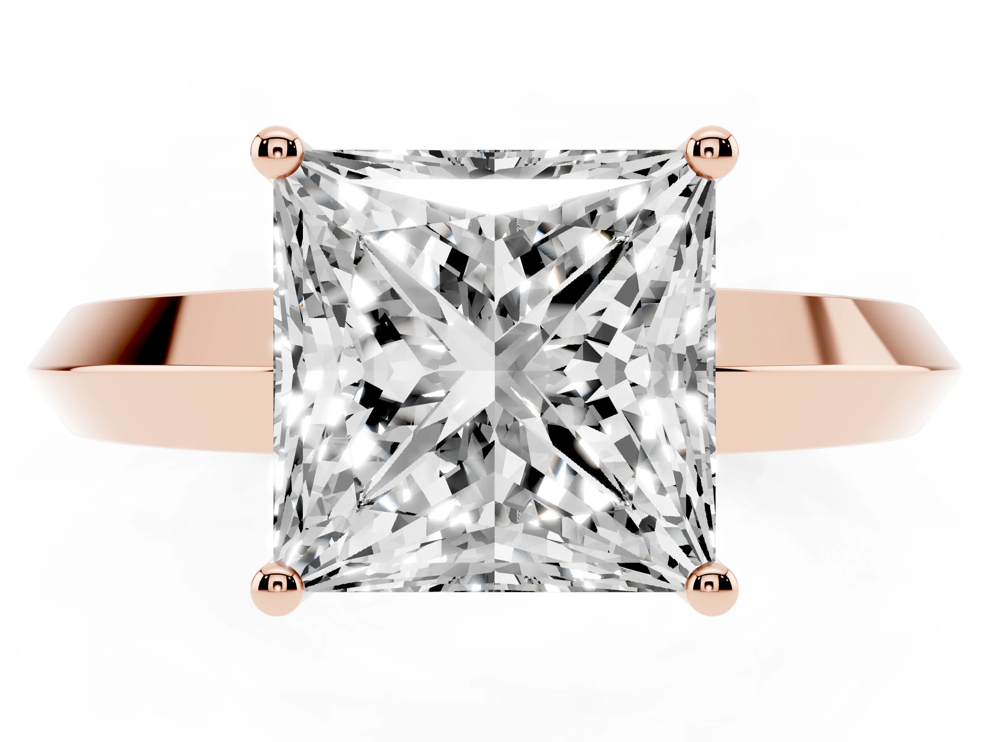 Princess Cut Diamond Solitaire Engagement Ring Set in Rose gold with Flat Band and Prong Setting