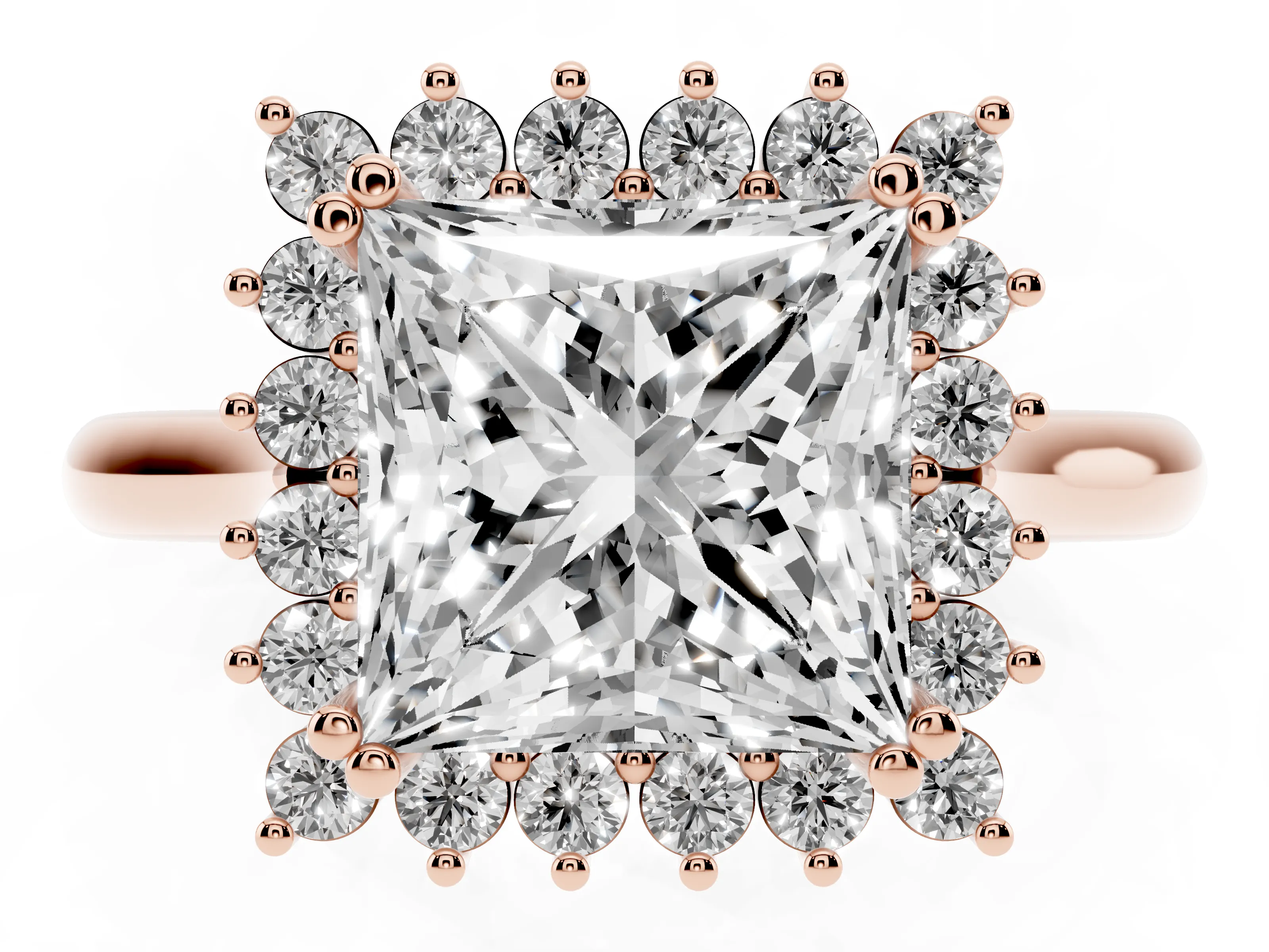 Princess Cut Diamond Halo Ring Set in Rose gold with Plain Solitaire Band and Prong Setting
