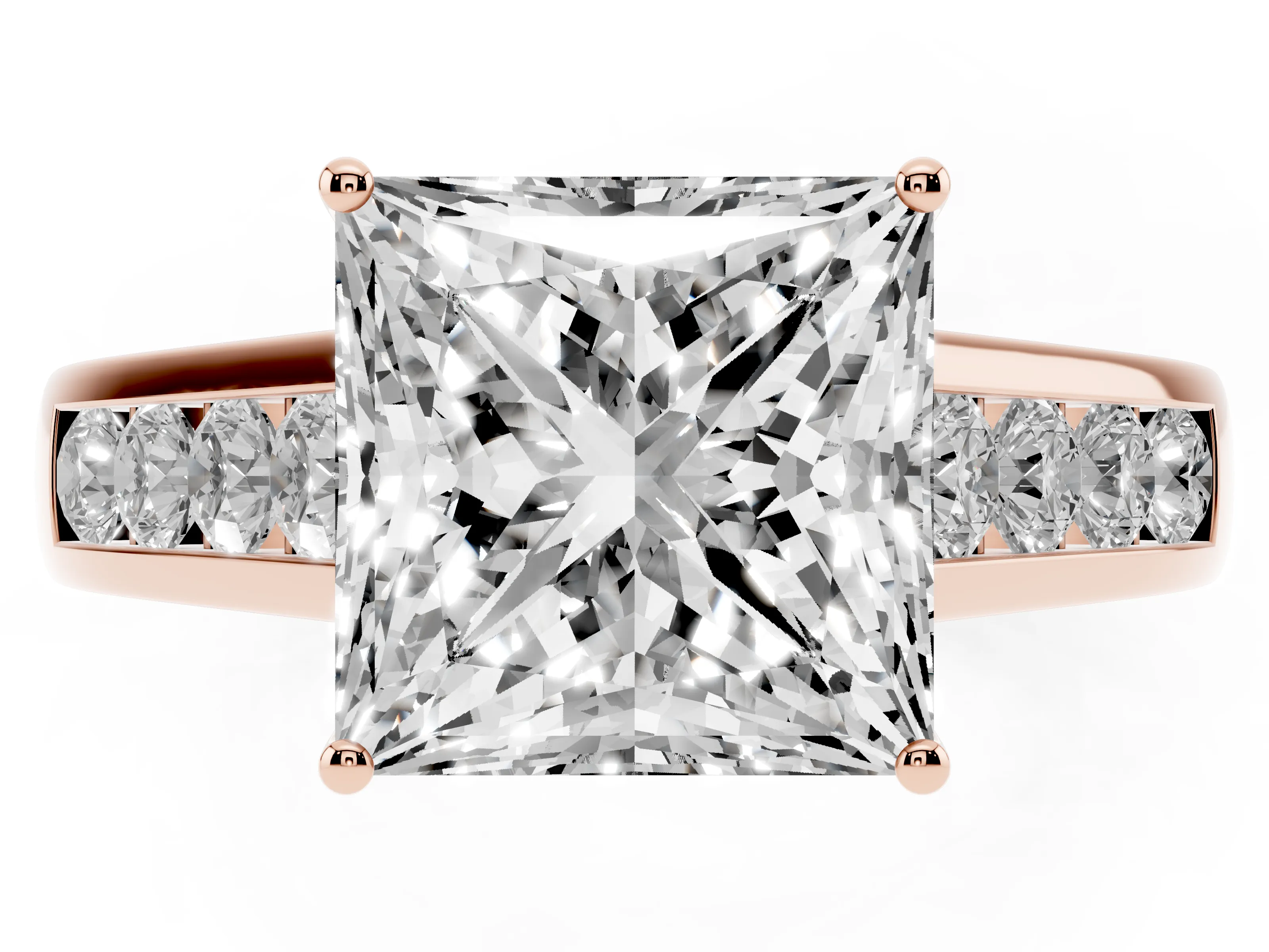 Princess Cut Diamond Solitaire Channel-Set Engagement Ring Set in Rose gold with Prong Setting