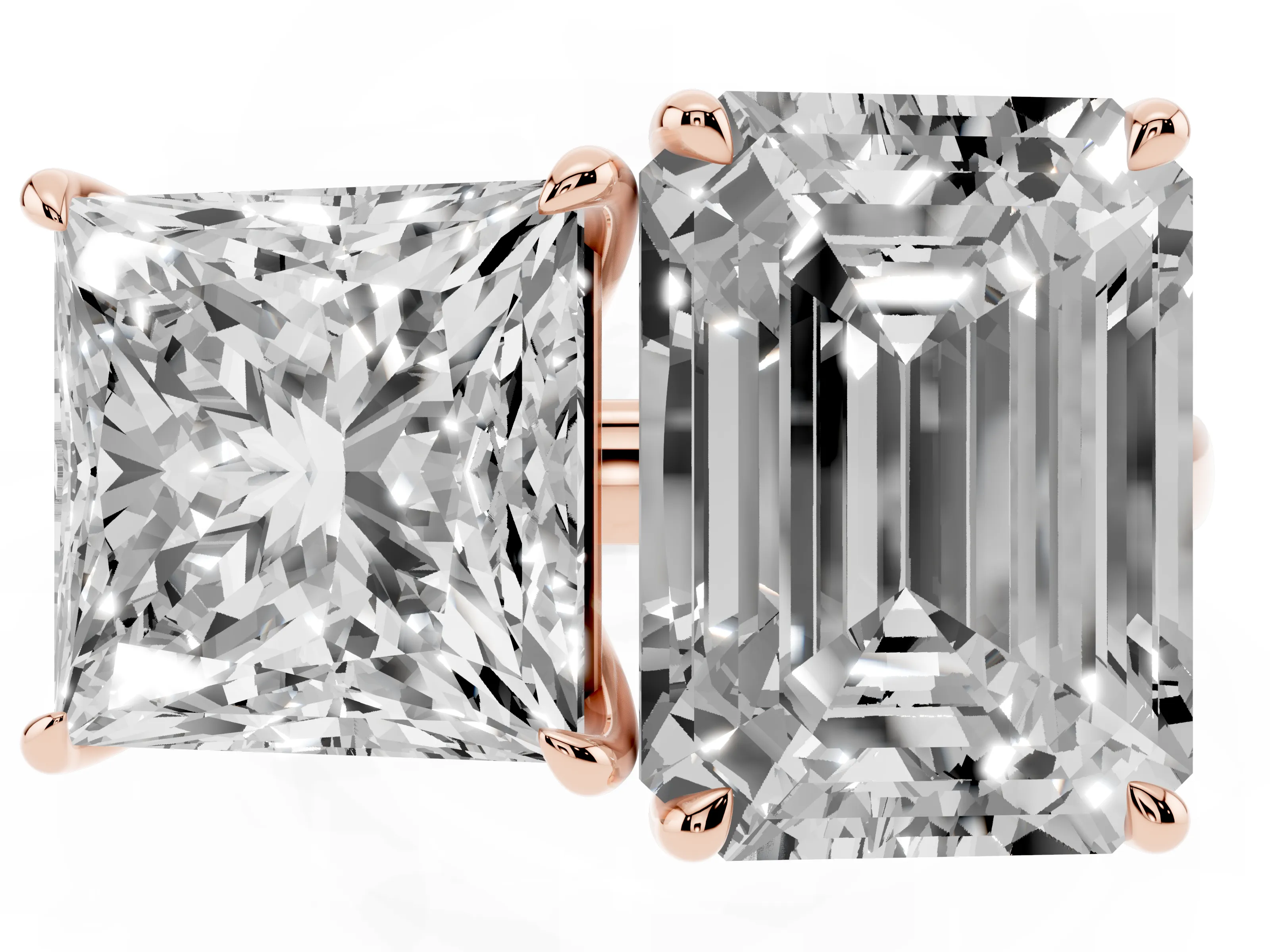 Princess Cut and Emerald Cut Toi Moi Ring Set in Rose gold with Prong Setting