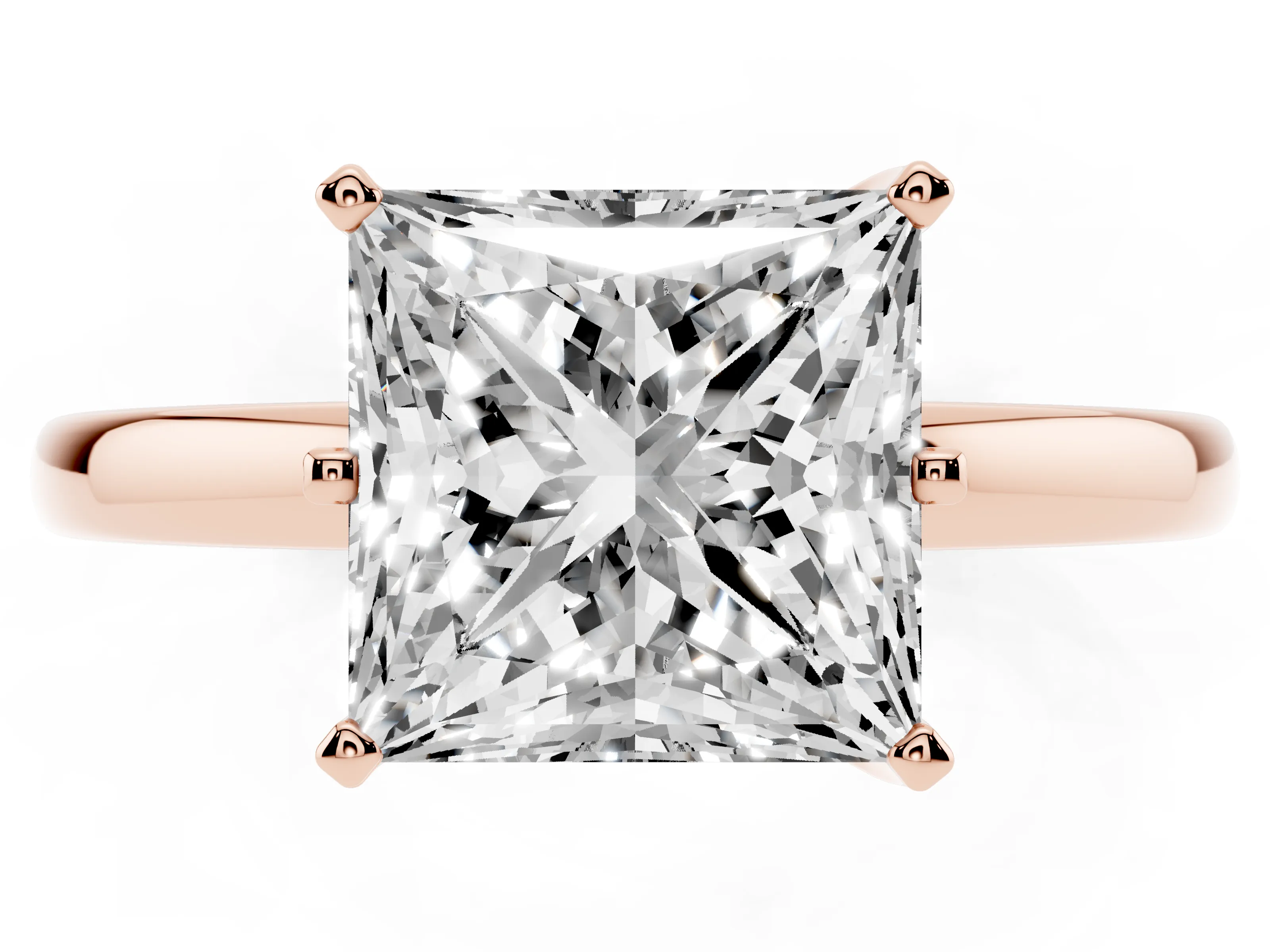 Princess Cut Diamond Solitaire Ring Set in Rose gold with Raised Prong Setting on a Classic Band