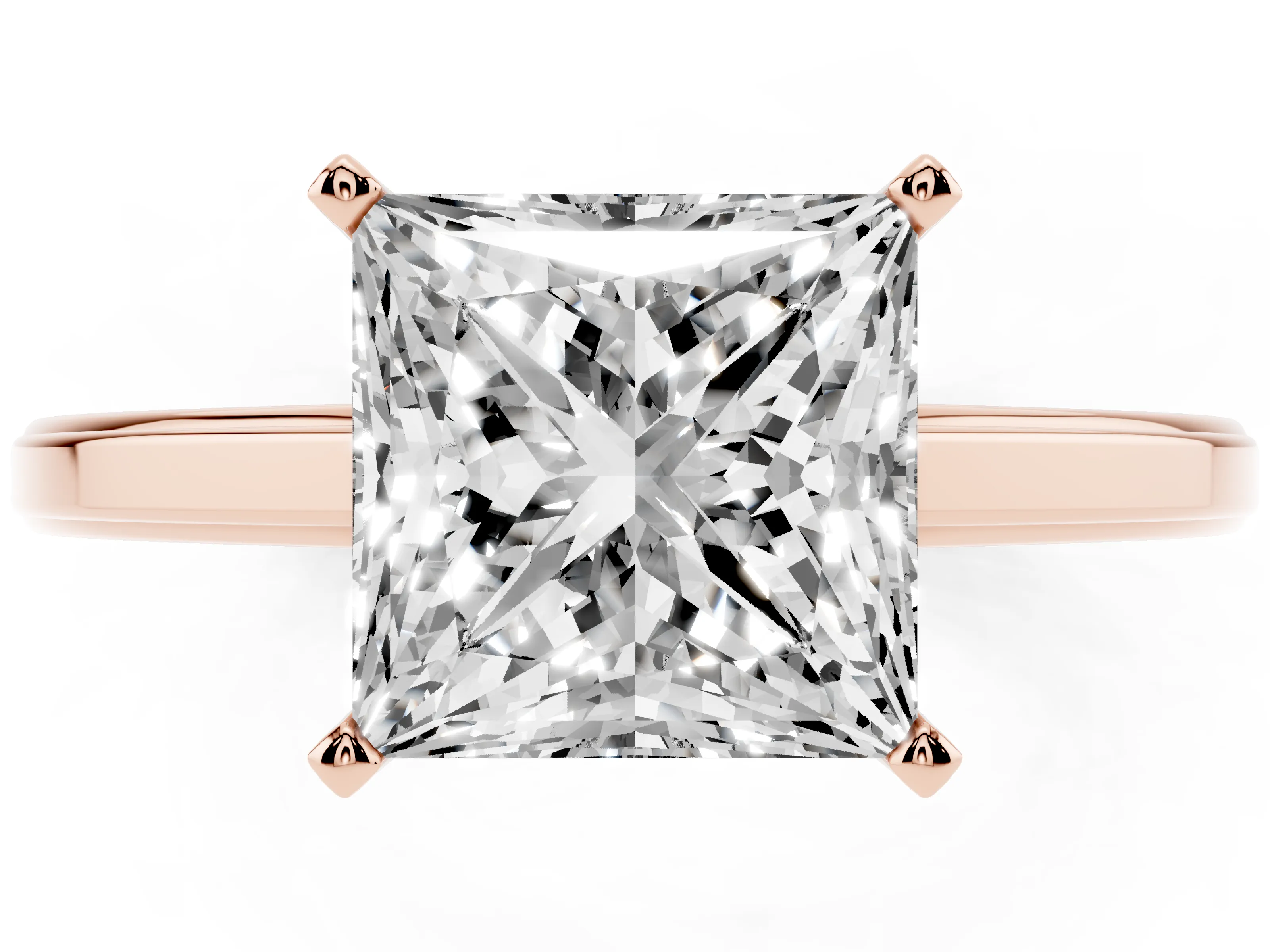 Princess Cut Diamond Solitaire Ring Set in Rose gold with Prong Setting and Classic Band