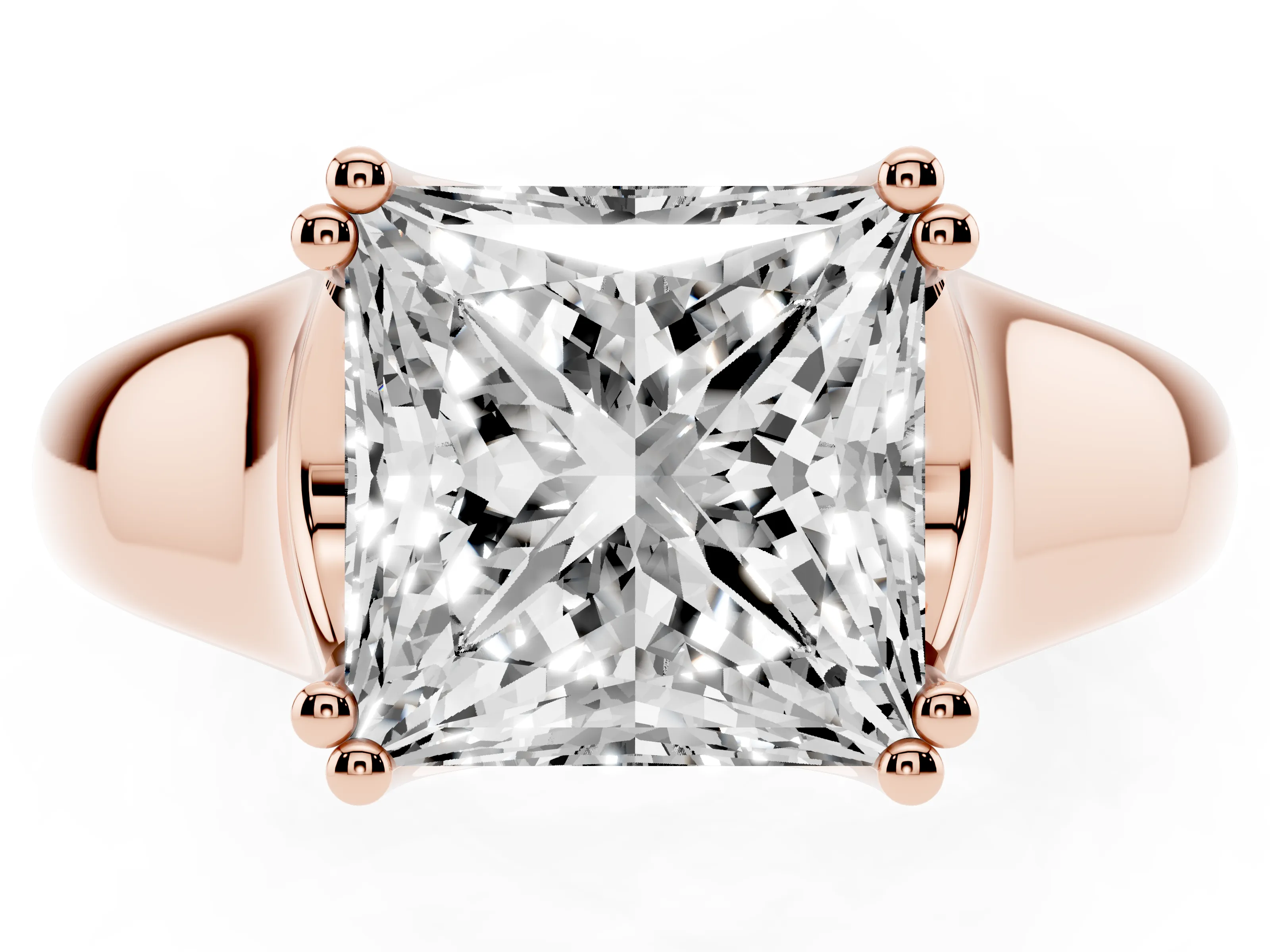 Princess Cut Diamond Solitaire Ring Set in Rose gold with Wide Band and Prong Setting