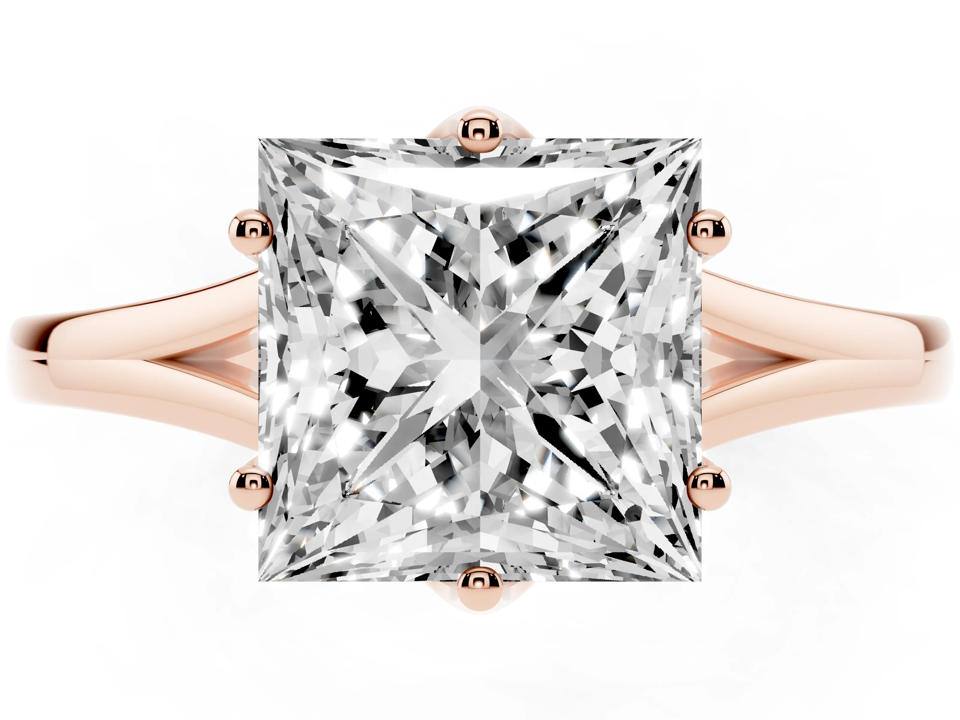 Princess Cut Diamond Solitaire Ring Set in Rose gold with Polished Tapered Band and Prong Setting