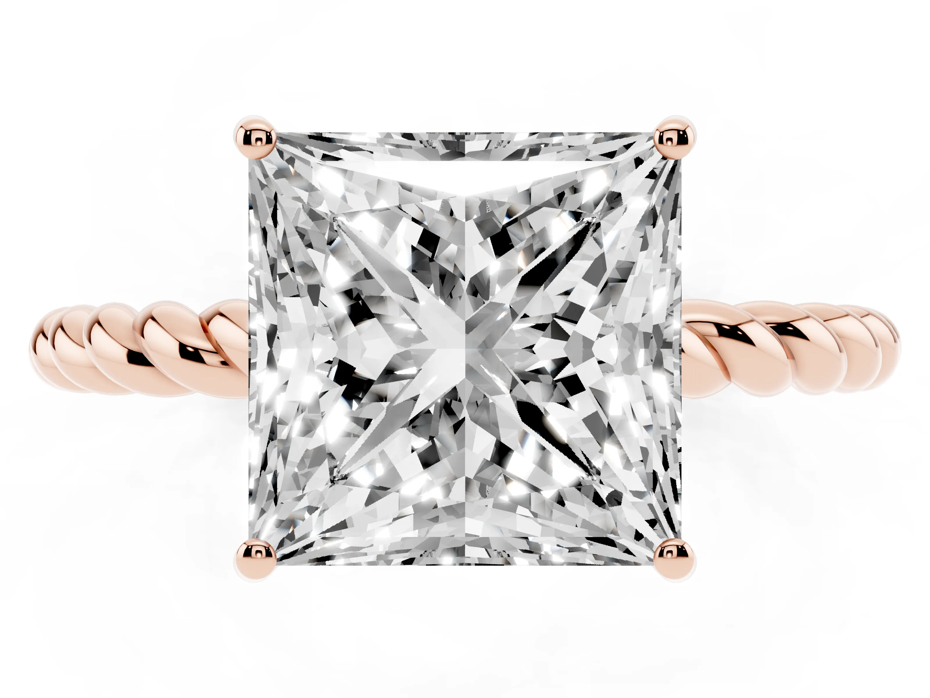 Princess Cut Diamond Solitaire Ring Set in Rose gold with Twist Band and Prong Setting