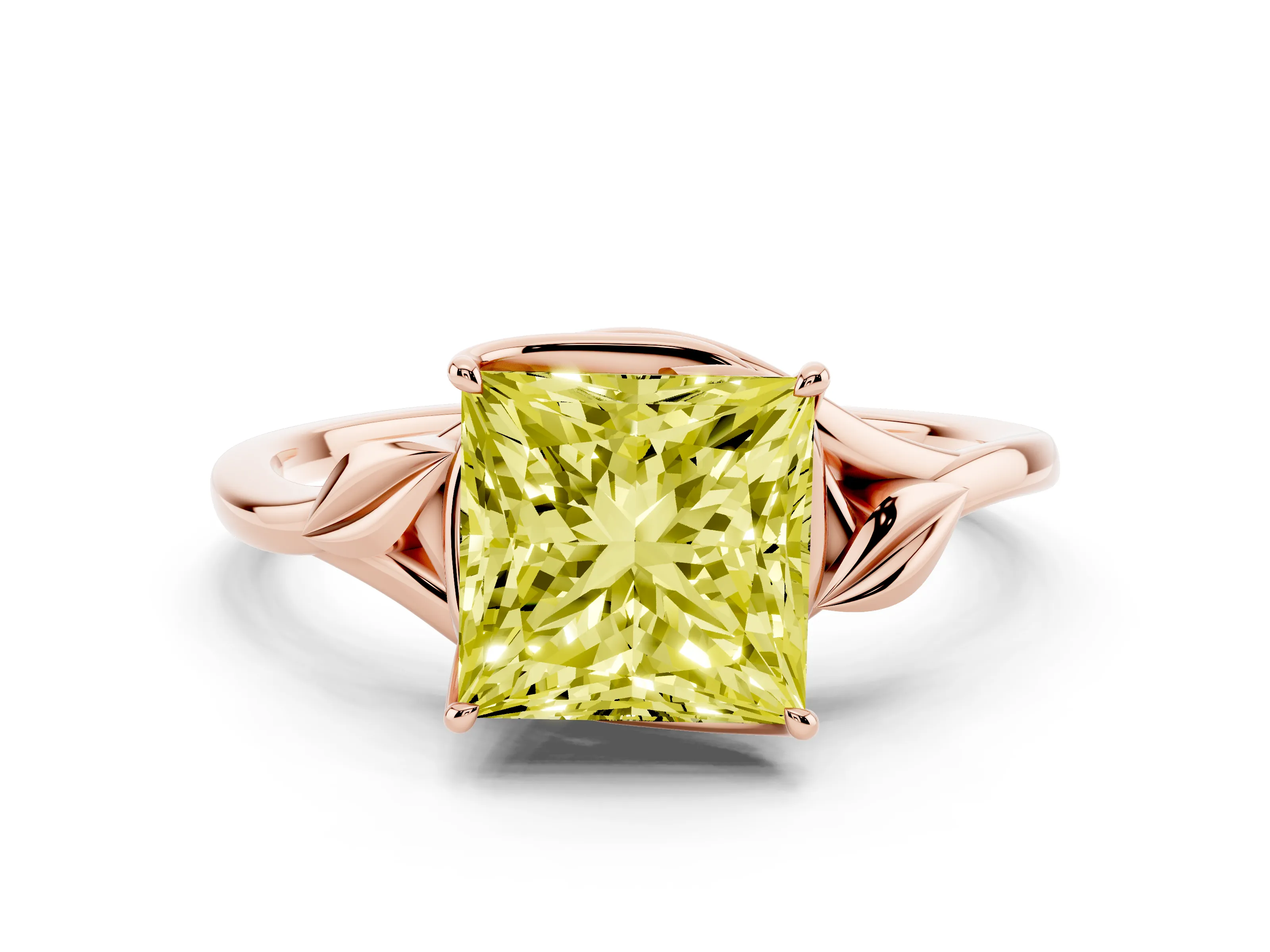 Fancy Yellow Princess Cut Diamond Solitaire Ring Set in Rose gold with Polished Twist Band