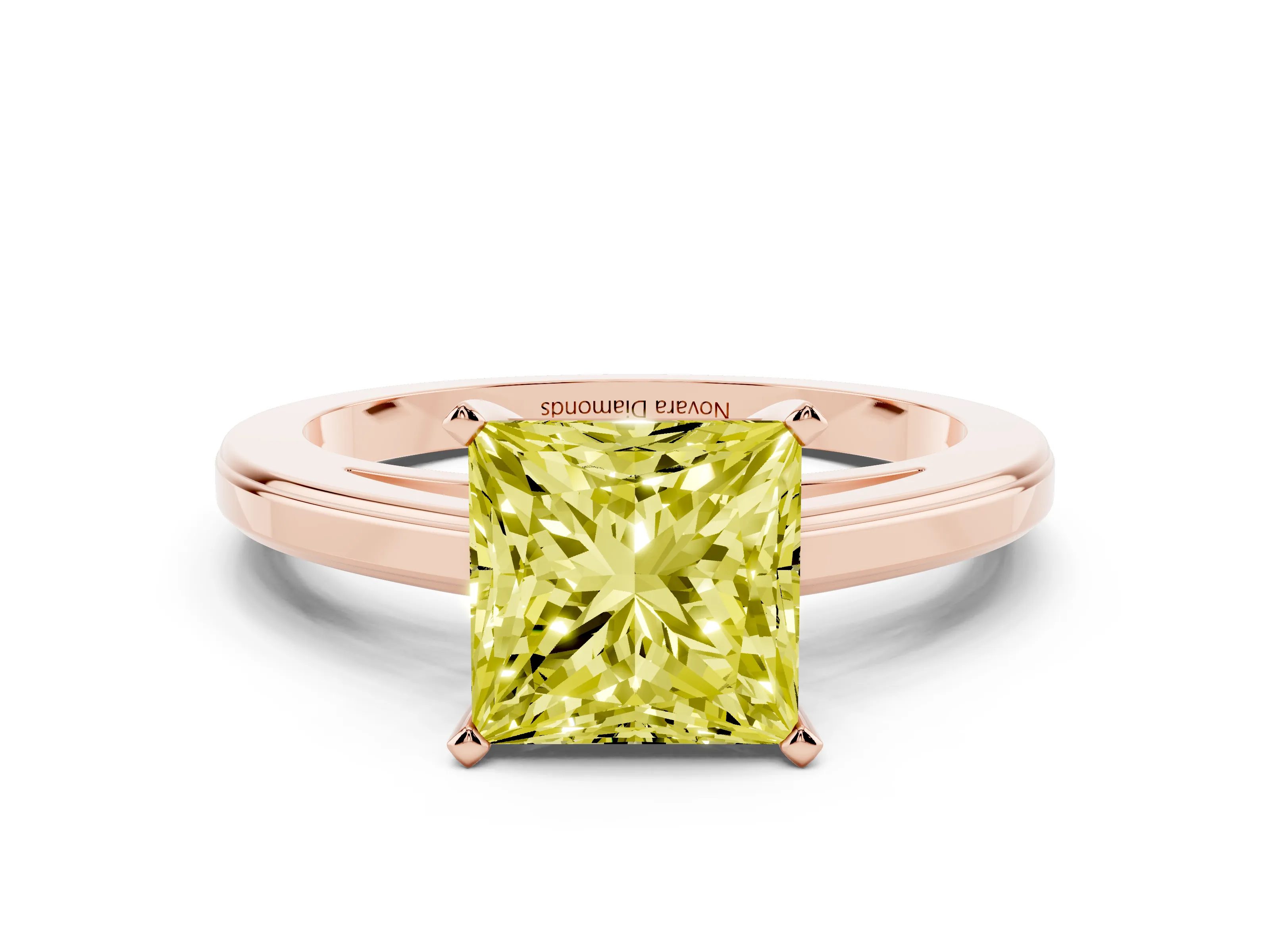 Fancy Yellow Princess Cut Diamond Solitaire Ring Set in Rose gold with Prong Setting and Classic Band