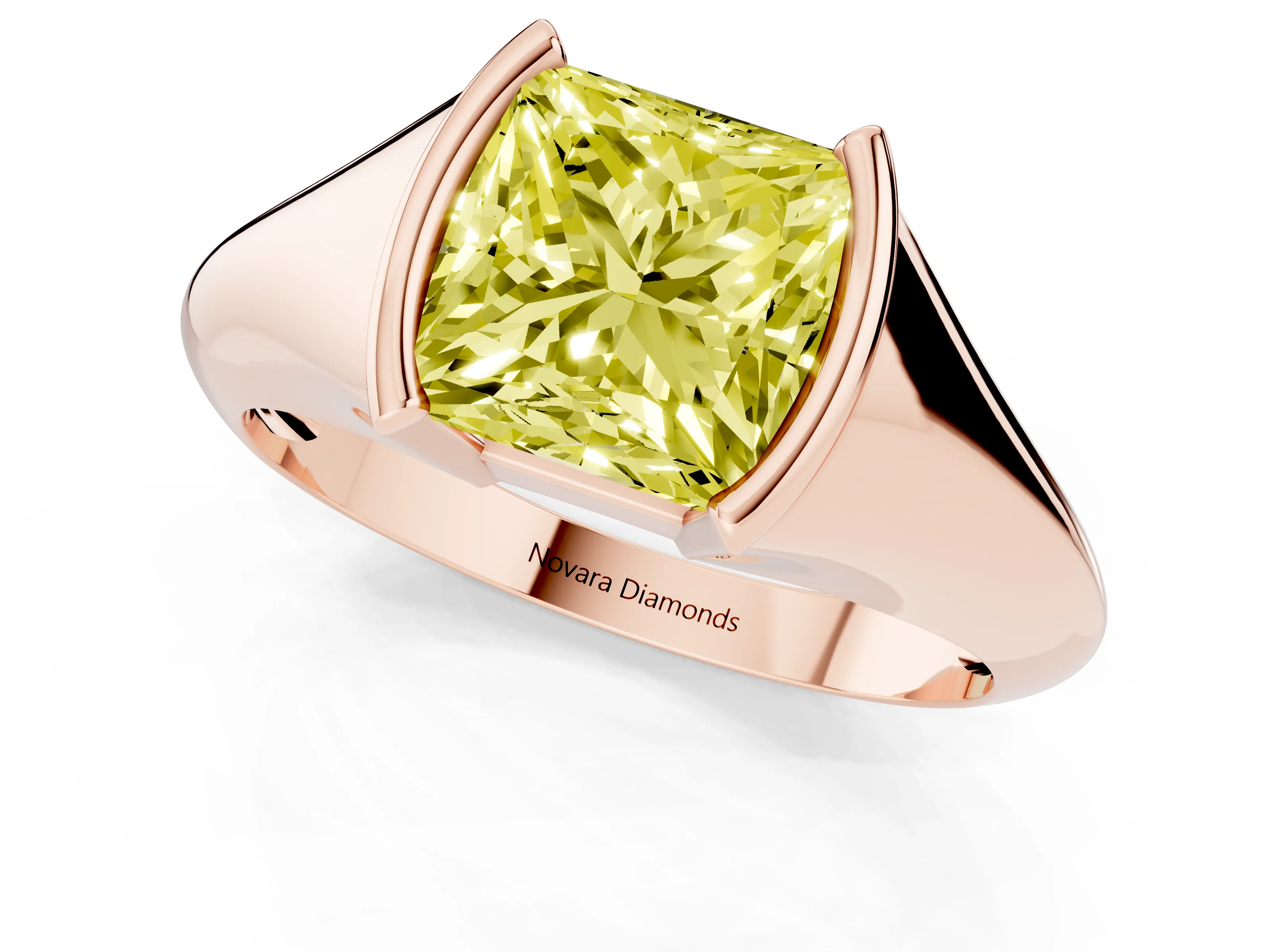 Fancy Yellow Princess Cut Diamond Solitaire Tension Set Ring Set in Rose gold