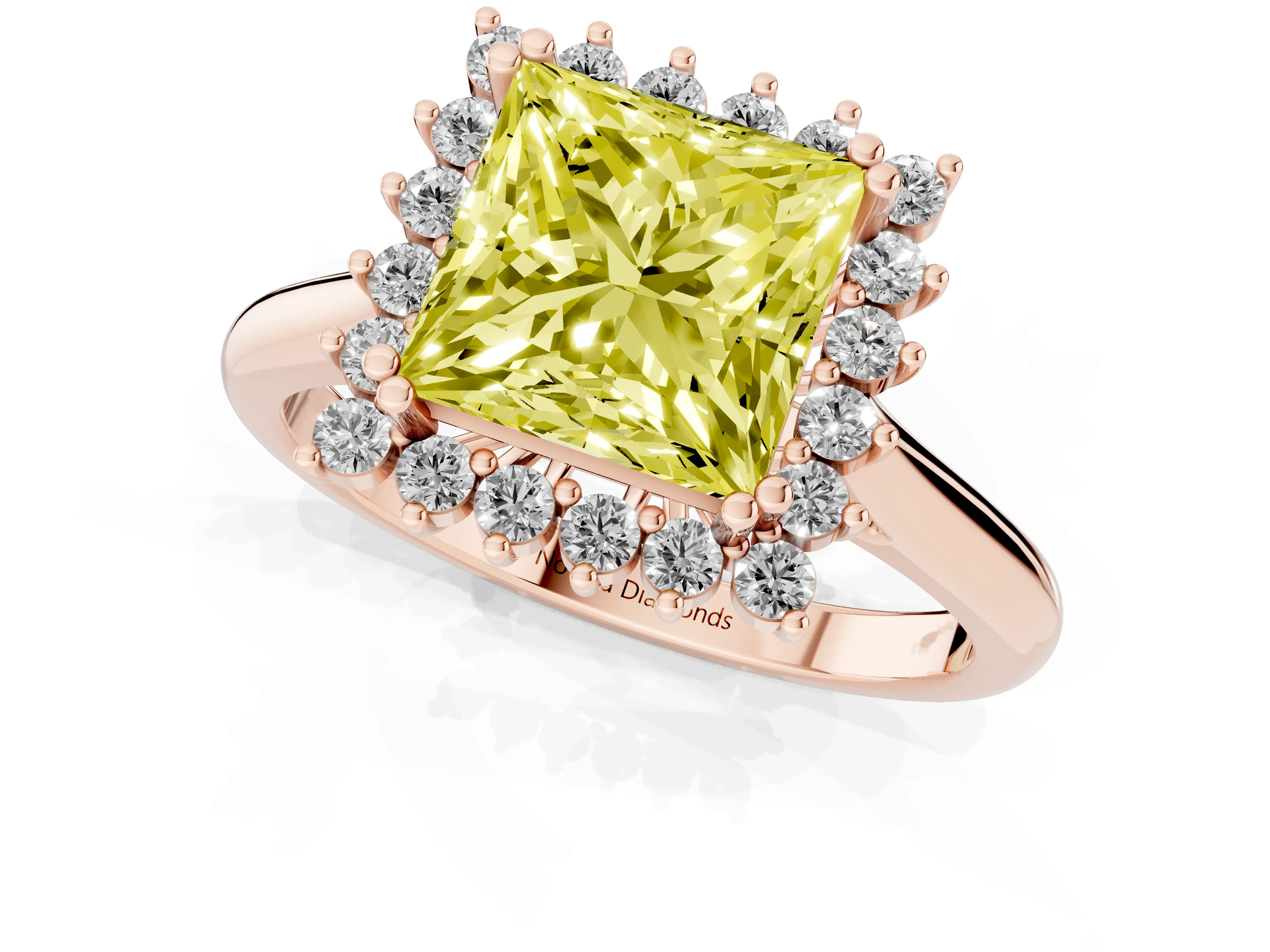 Fancy Yellow Princess Cut Diamond Halo Ring Set in Rose gold with Plain Solitaire Band and Prong Setting