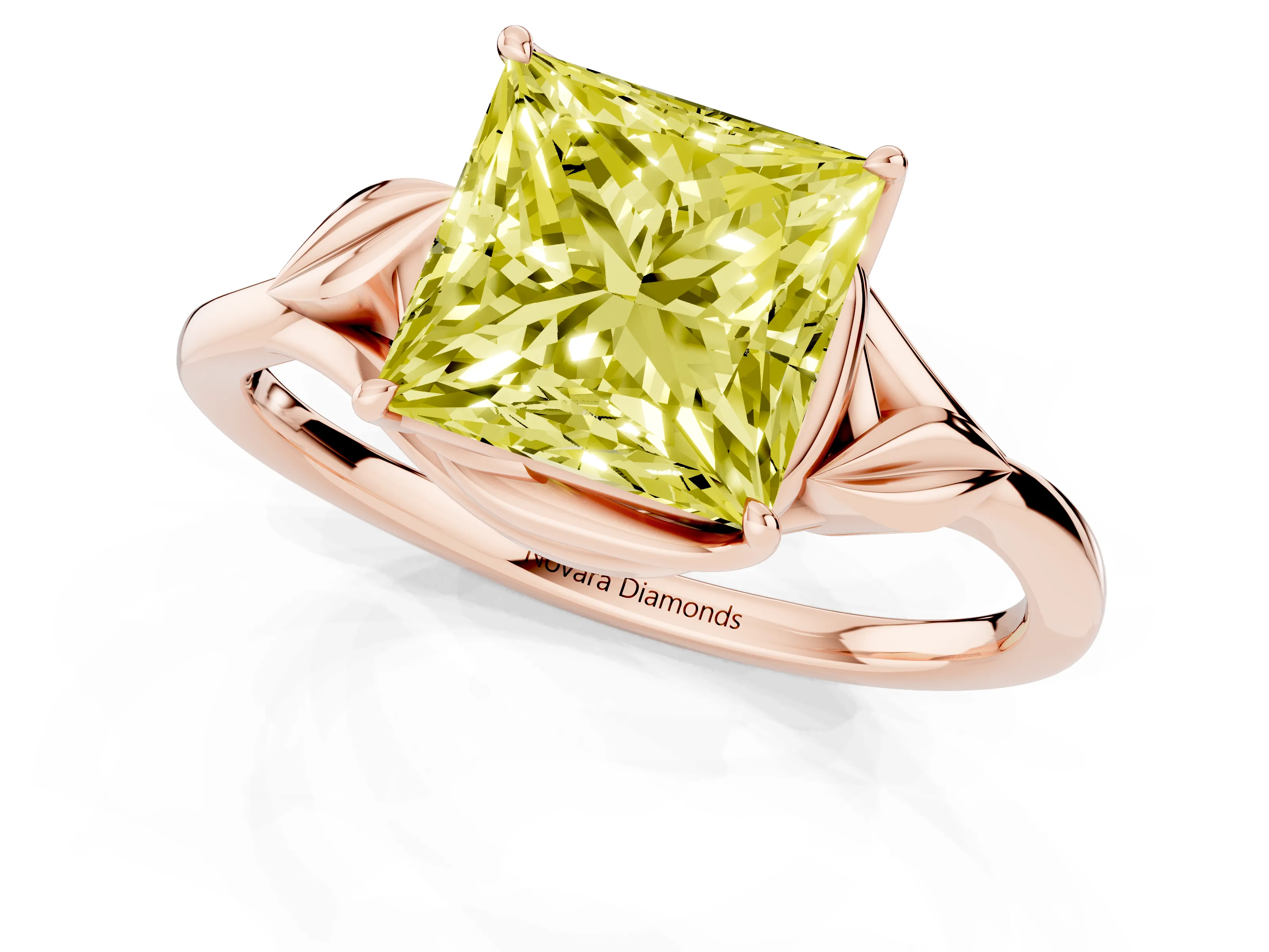 Fancy Yellow Princess Cut Diamond Solitaire Ring Set in Rose gold with Polished Twist Band