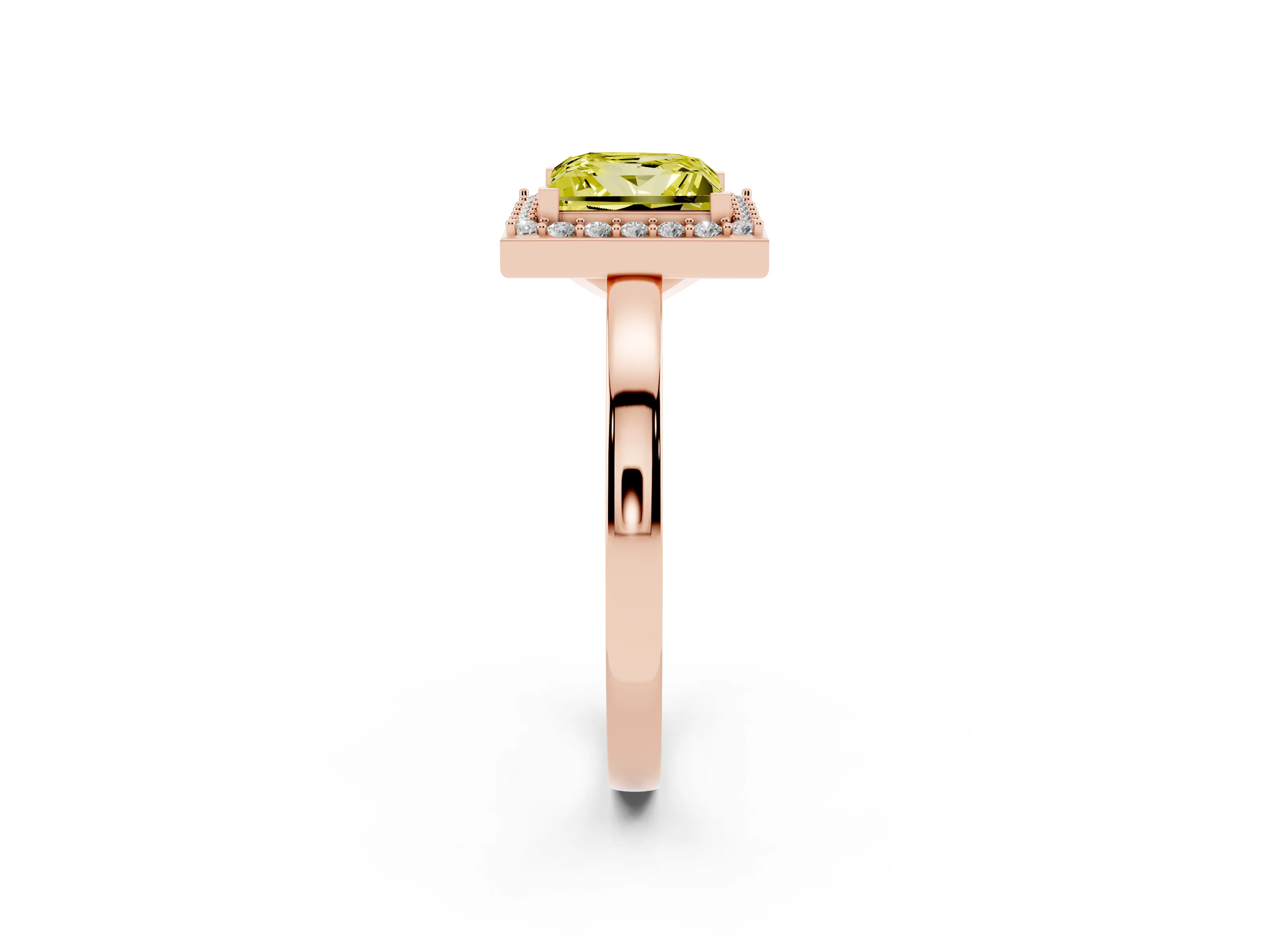 Fancy Yellow Princess Cut Diamond Halo Ring Set in Rose gold with Solitaire Band and Prong Setting