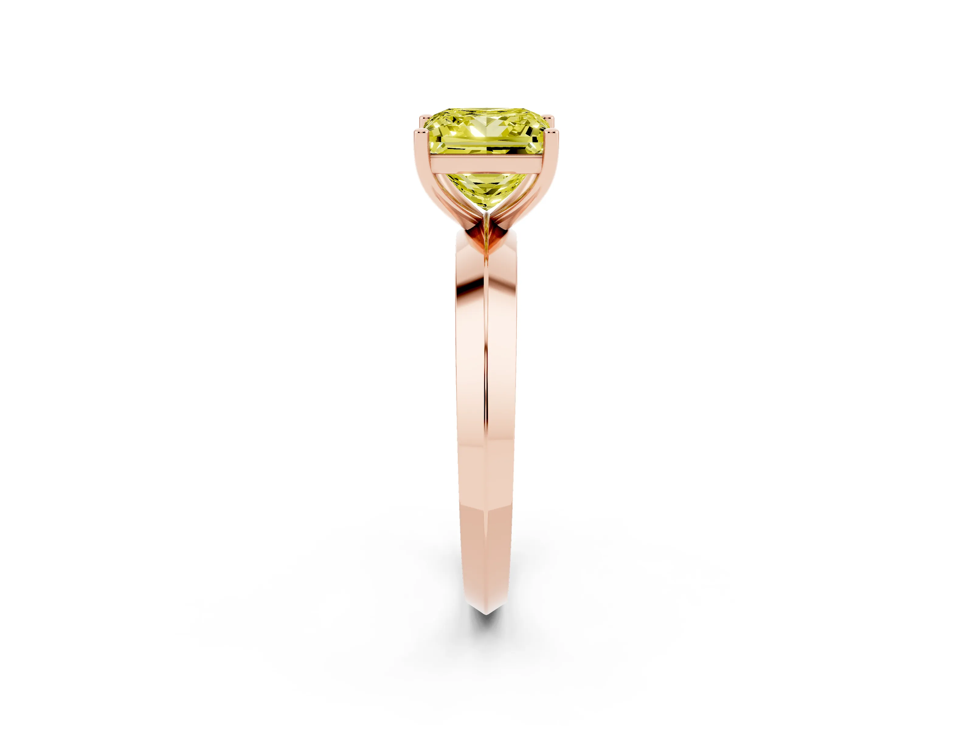 Fancy Yellow Princess Cut Diamond Solitaire Engagement Ring Set in Rose gold with Flat Band and Prong Setting