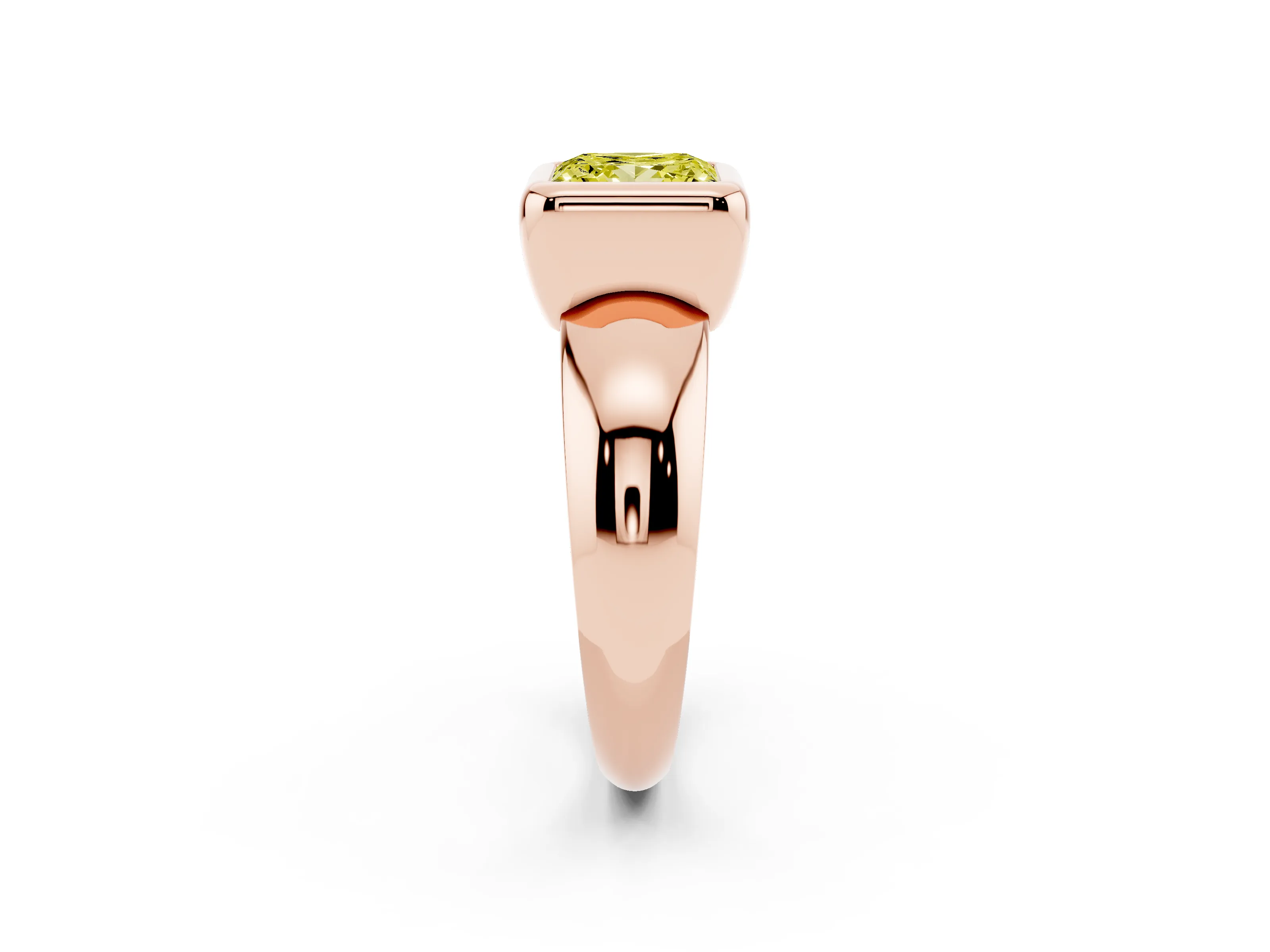 Fancy Yellow Bezel Set Princess Cut Diamond Solitaire Ring Set in Rose gold with Wide Band