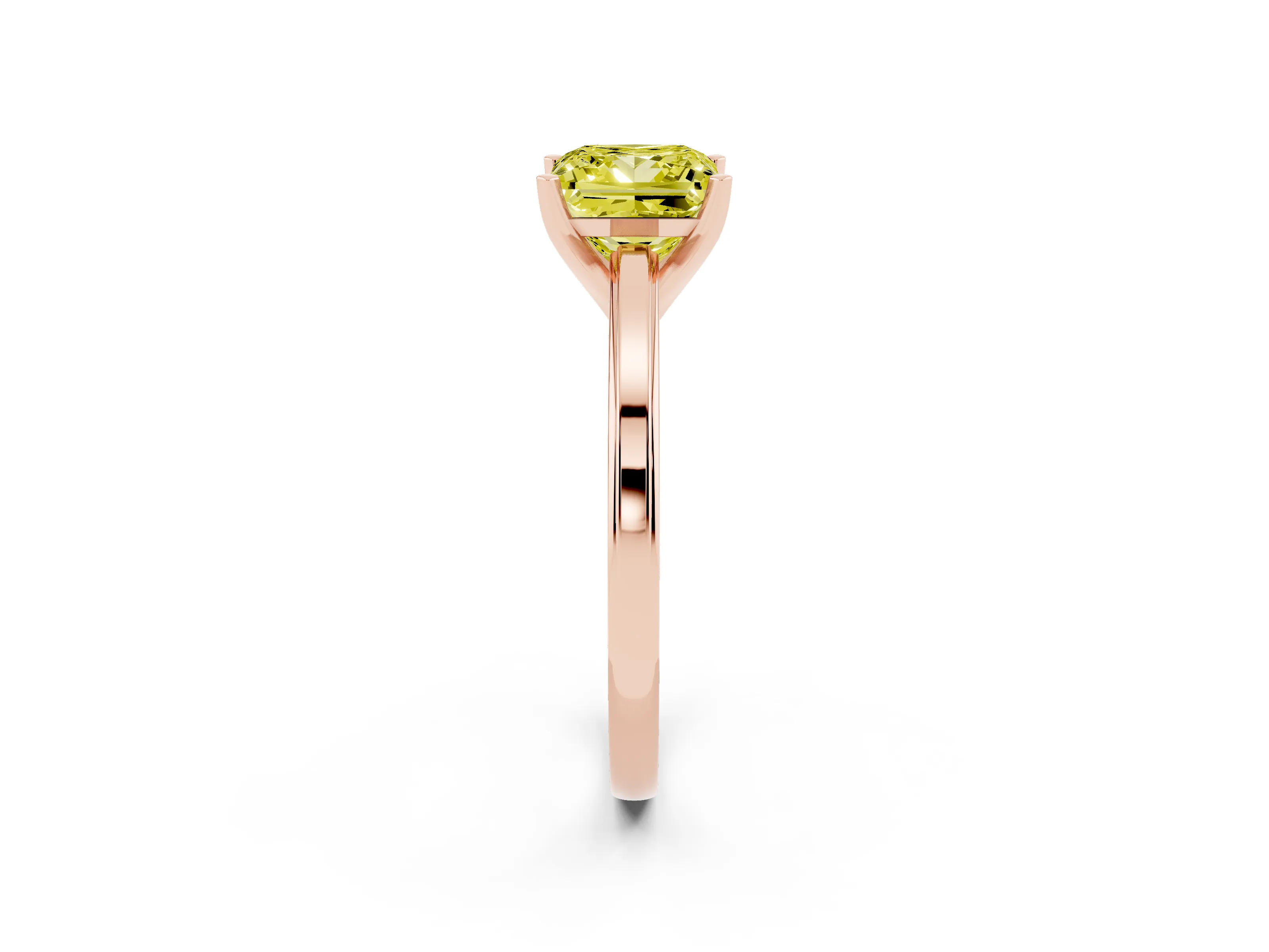 Fancy Yellow Princess Cut Diamond Solitaire Ring Set in Rose gold with Prong Setting and Classic Band