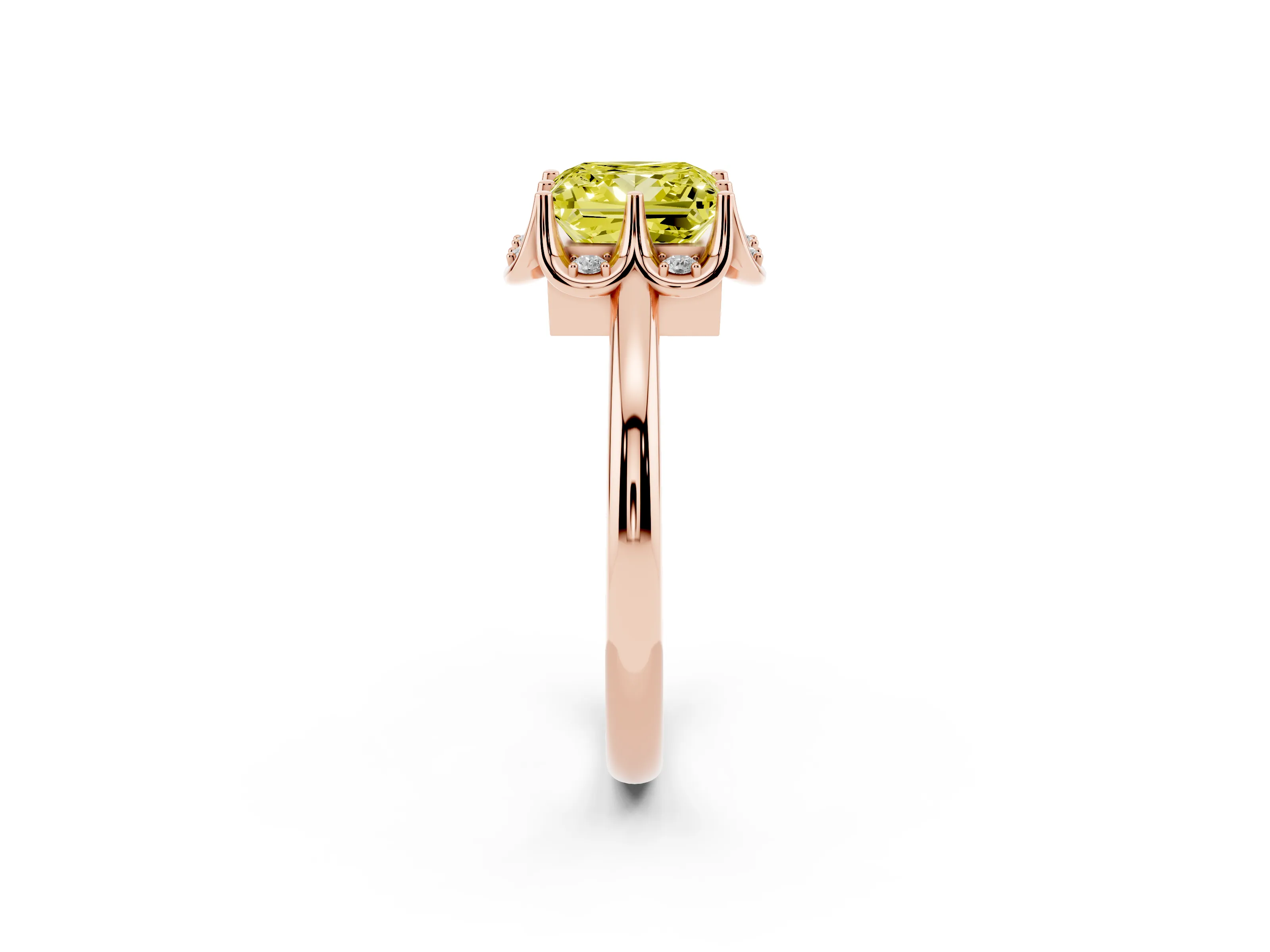 Fancy Yellow Princess Cut Diamond Round Cluster Halo Ring Set in Rose gold with Solitaire Band and Prong Setting