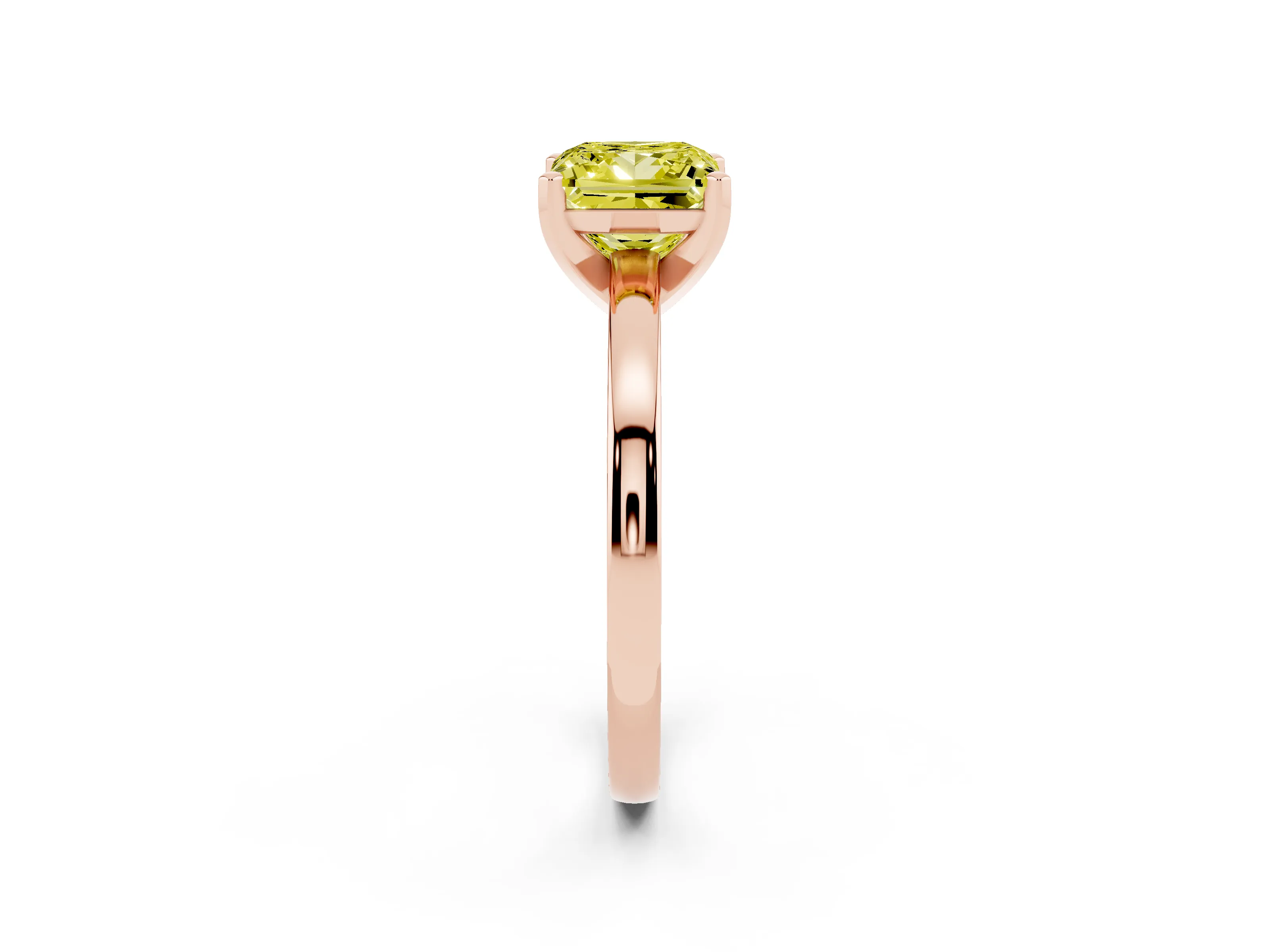 Fancy Yellow Princess Cut Diamond Solitaire Engagement Ring Set in Rose gold with Prong Setting on a Classic Band