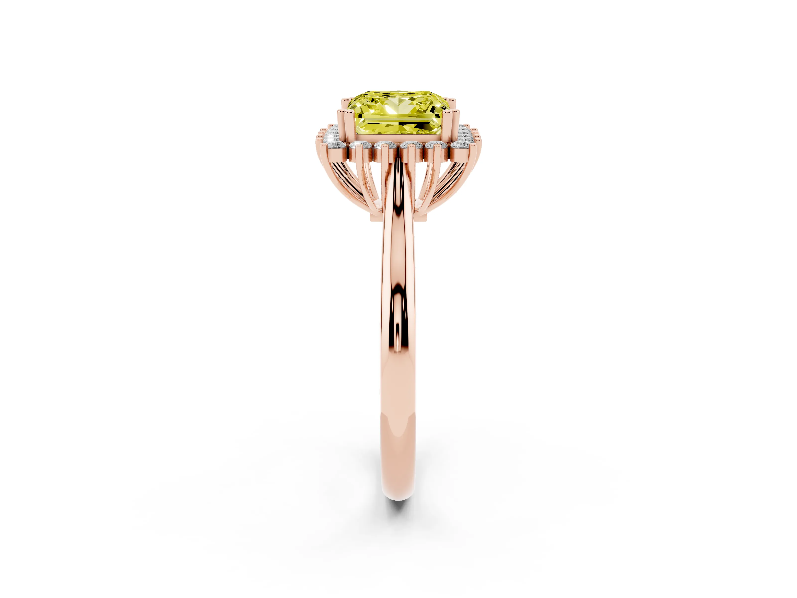 Fancy Yellow Princess Cut Diamond Halo Ring Set in Rose gold with Plain Solitaire Band and Prong Setting