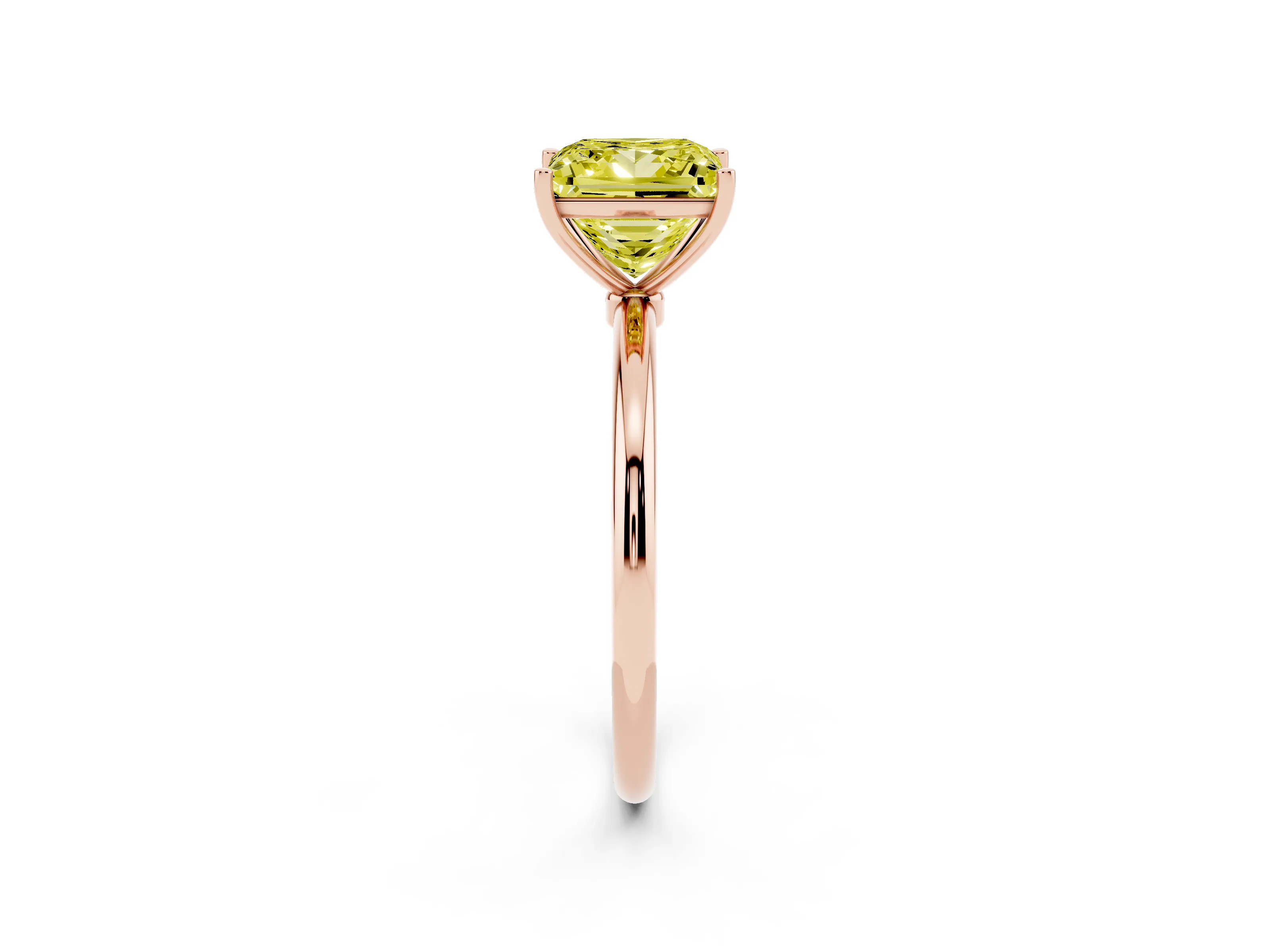 Fancy Yellow Princess Cut Diamond Solitaire Engagement Ring Set in Rose gold with Thin Band and Prong Setting