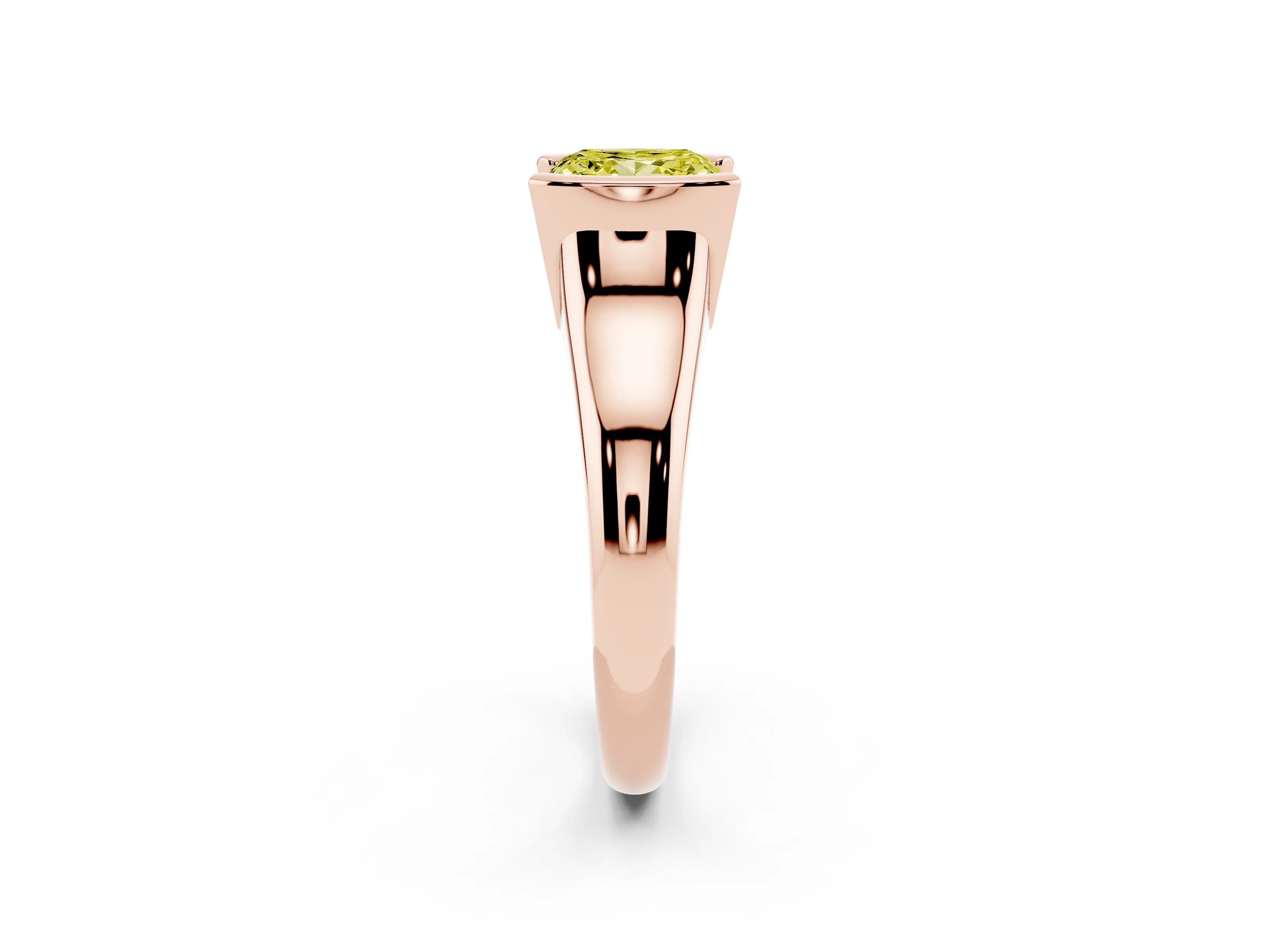 Fancy Yellow Princess Cut Diamond Solitaire Tension Set Ring Set in Rose gold with Split Shank Band