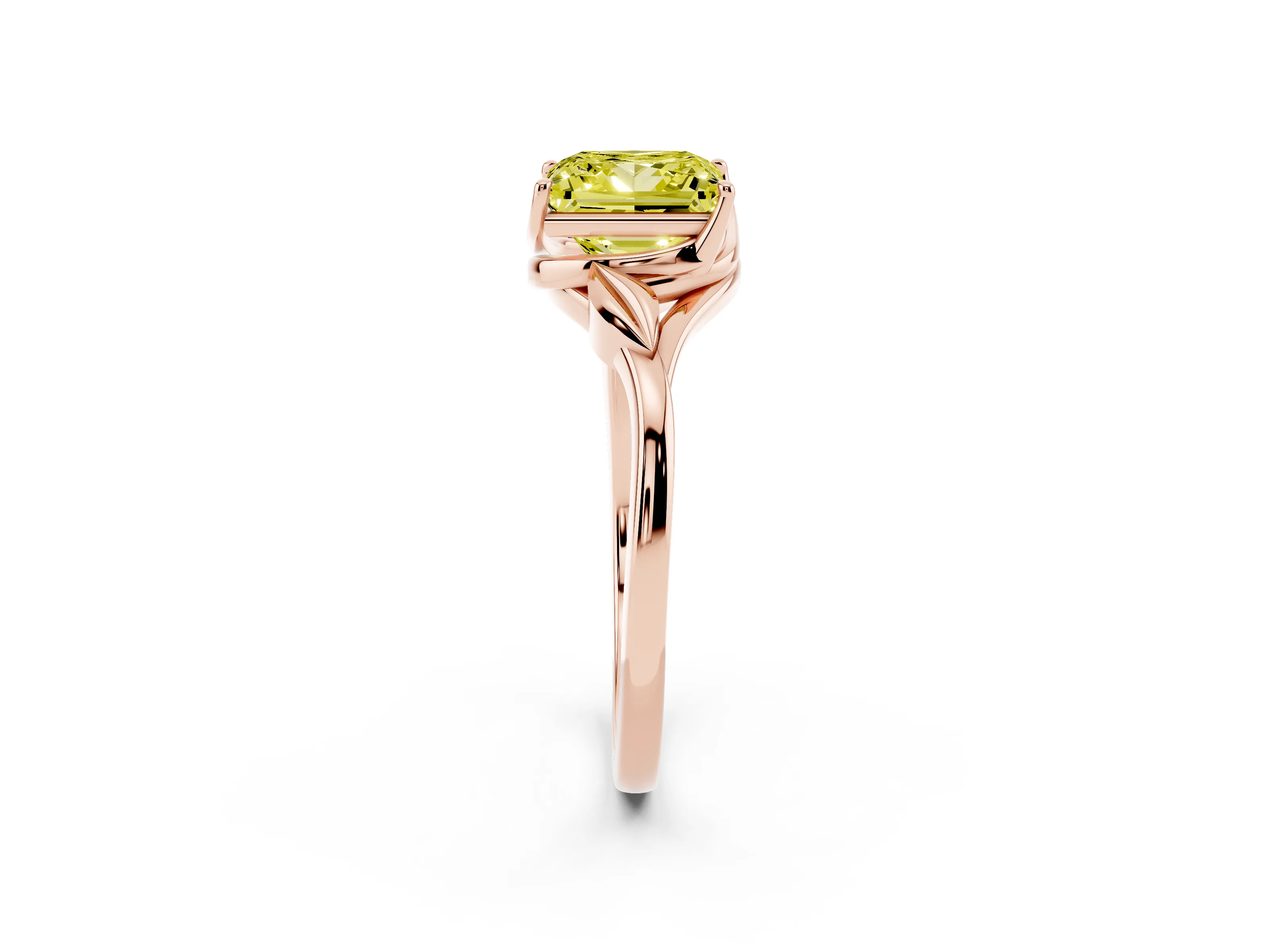 Fancy Yellow Princess Cut Diamond Solitaire Ring Set in Rose gold with Polished Twist Band