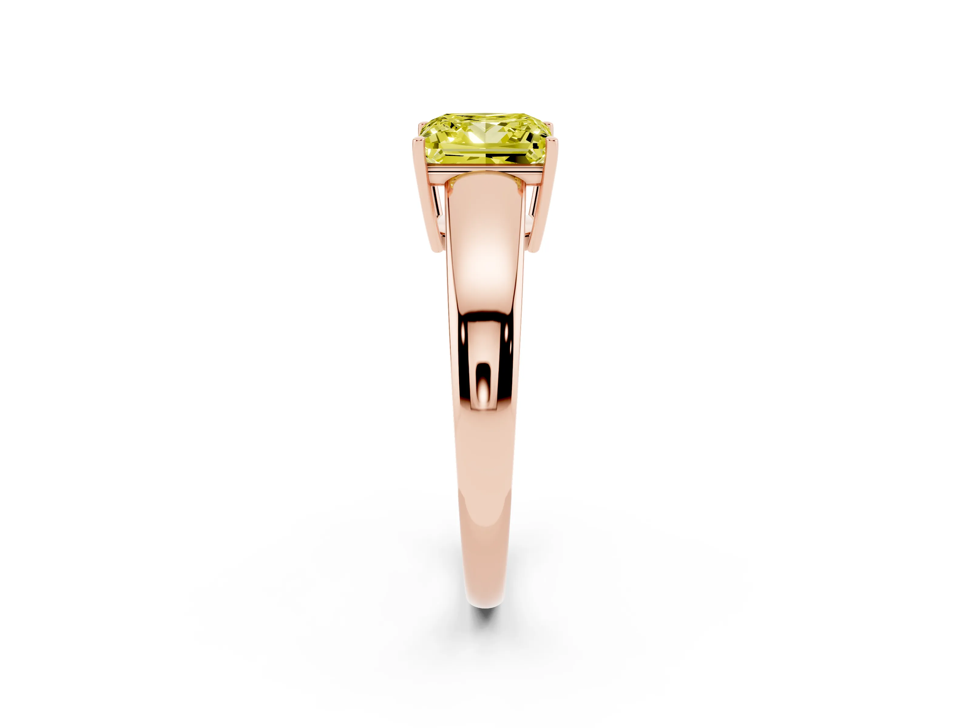 Fancy Yellow Princess Cut Diamond Solitaire Ring Set in Rose gold with Tapered Band and Prong Setting