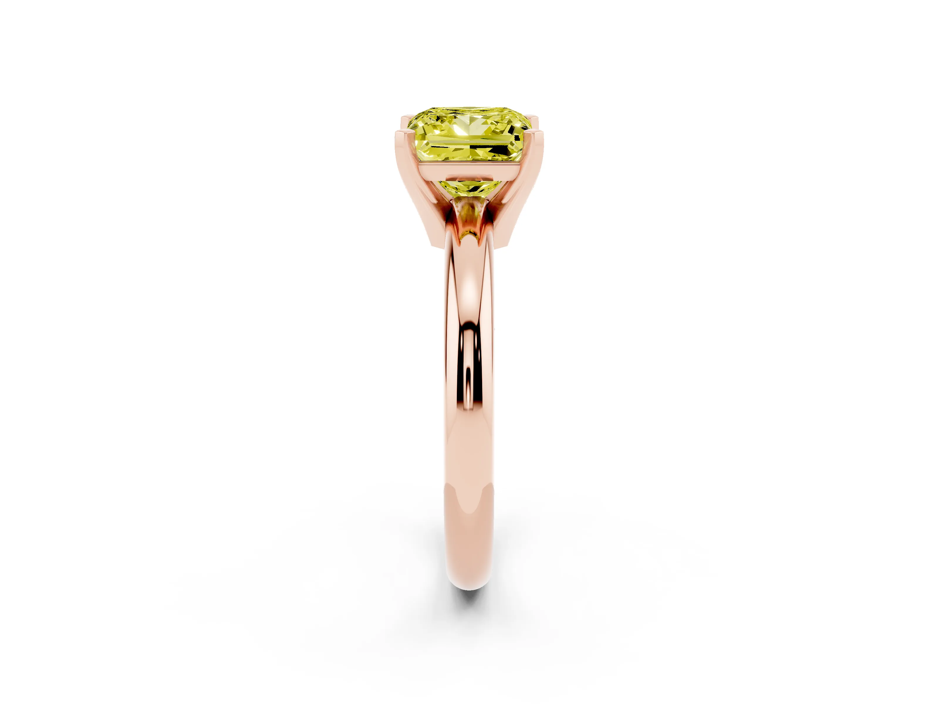 Fancy Yellow Princess Cut Diamond Solitaire Engagement Ring Set in Rose gold with Round Band and Prong Setting