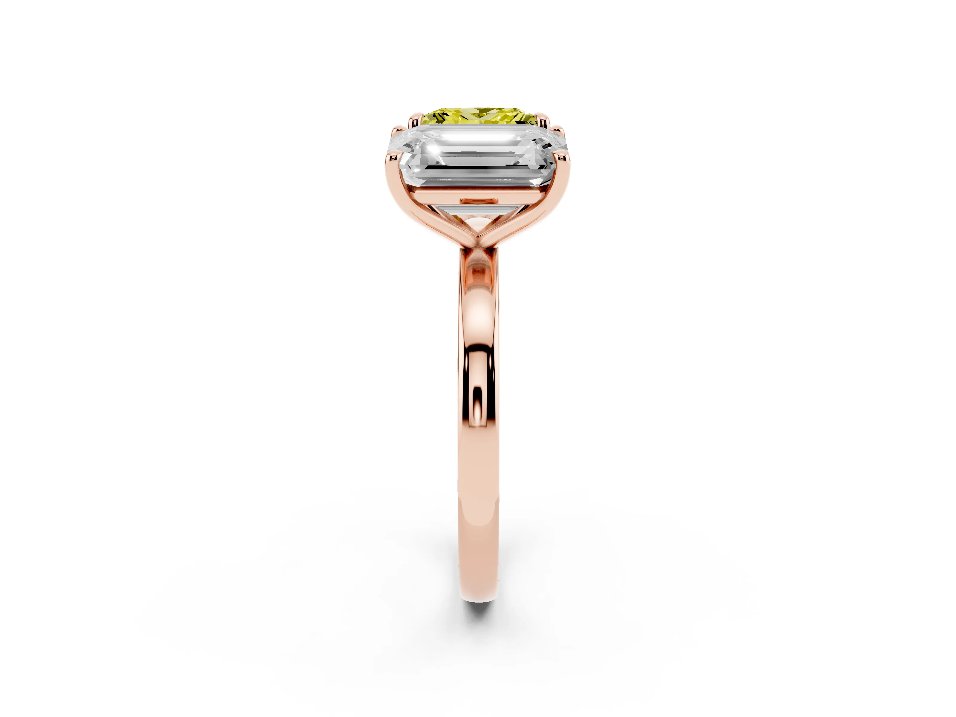 Fancy Yellow Princess Cut and Emerald Cut Toi Moi Ring Set in Rose gold with Prong Setting