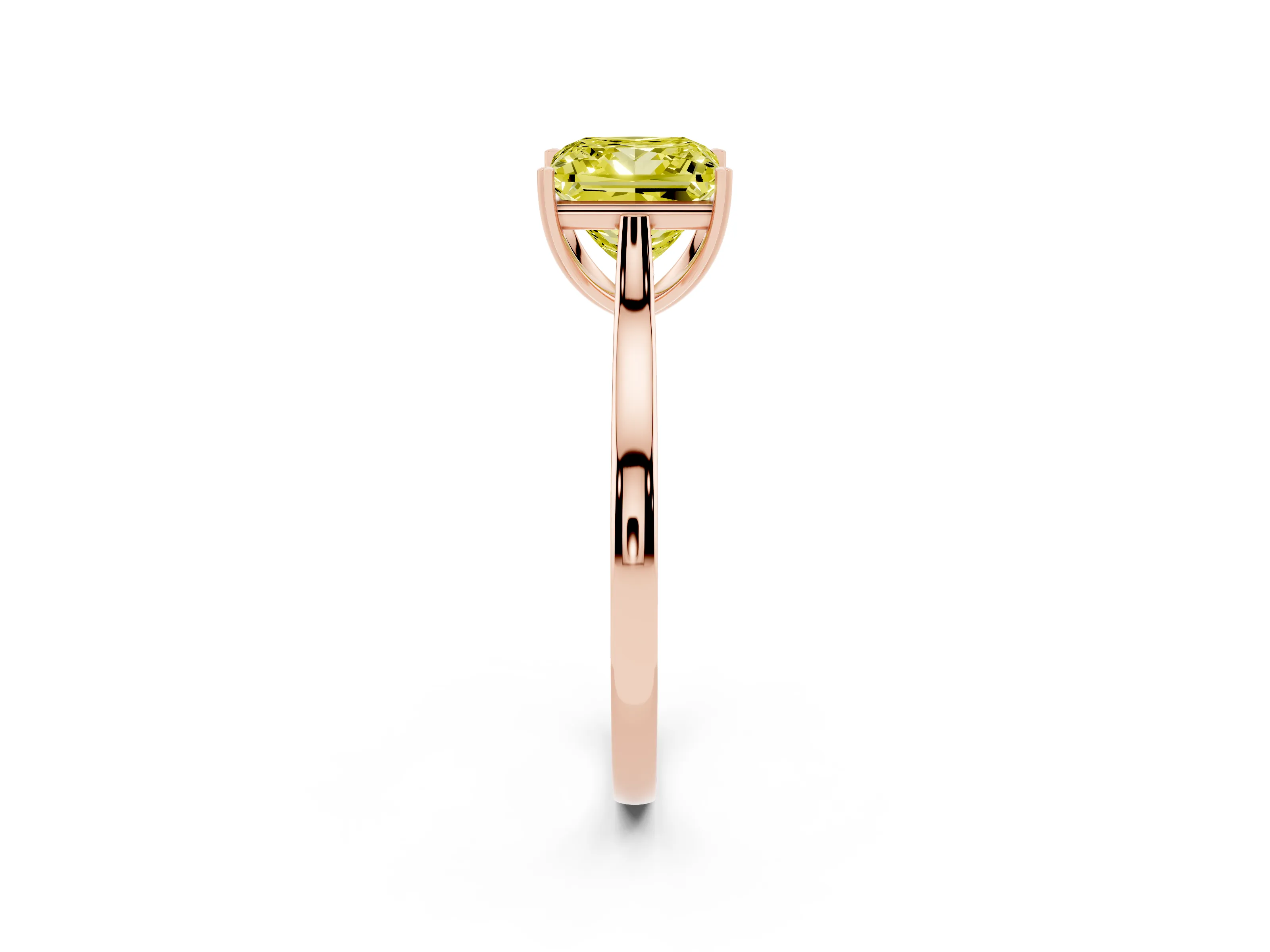Fancy Yellow Princess Cut Diamond Solitaire Heart Prong Engagement Ring Set in Rose gold with Tapered Band