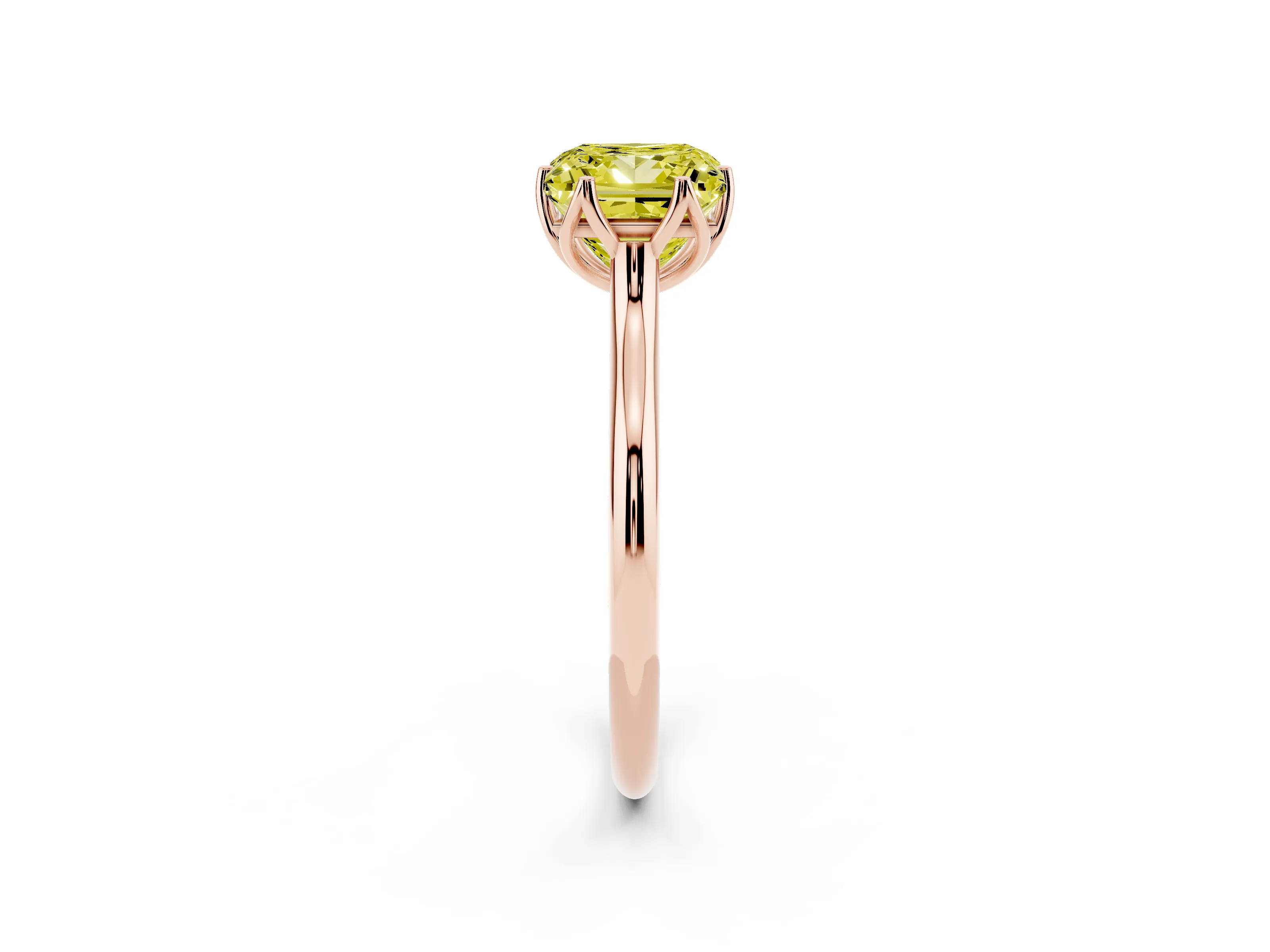 Fancy Yellow Princess Cut Diamond Solitaire Cathedral Ring Set in Rose gold with Prong Setting